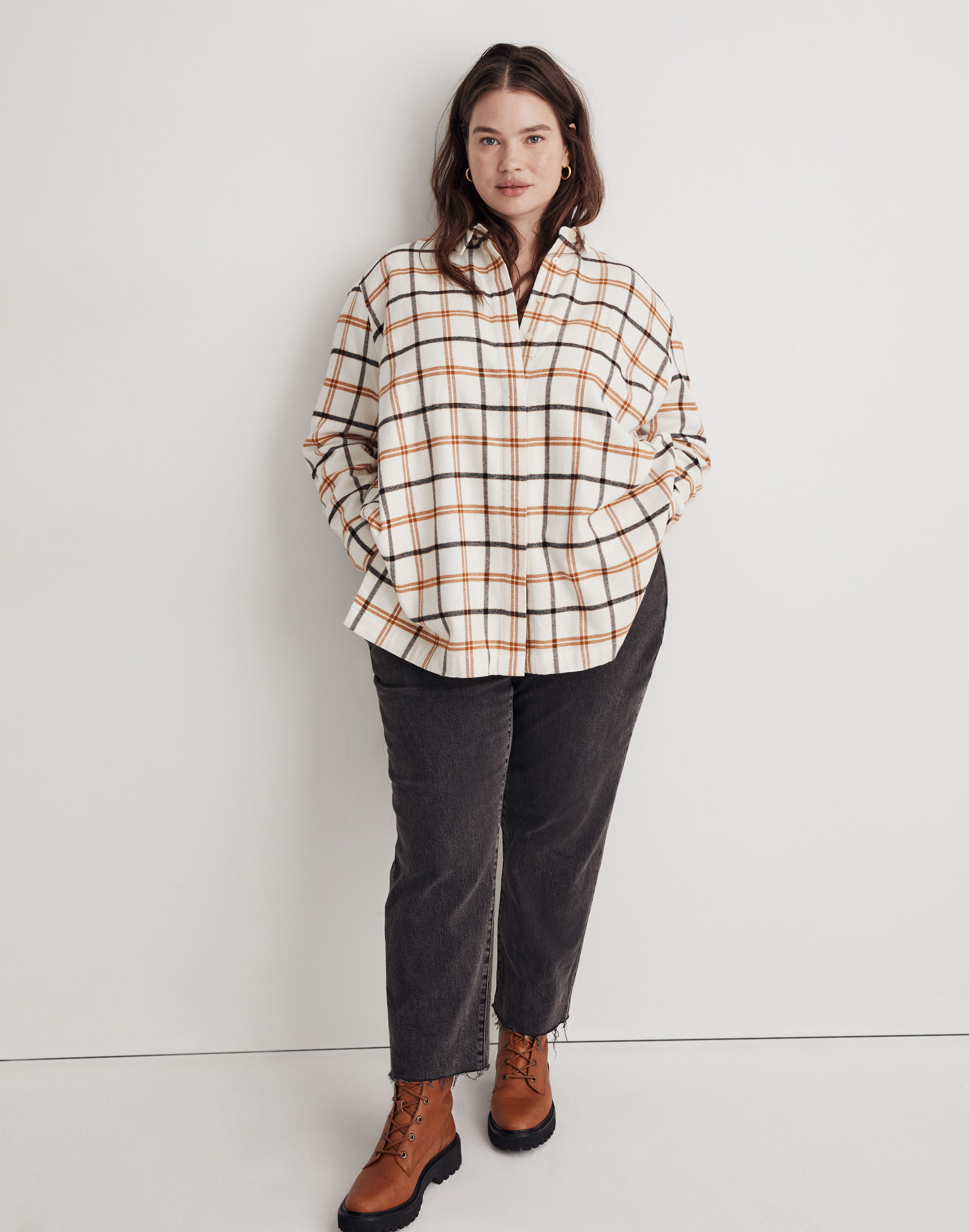 Plus Flannel Oversized Boyfriend Shirt in Plaid
