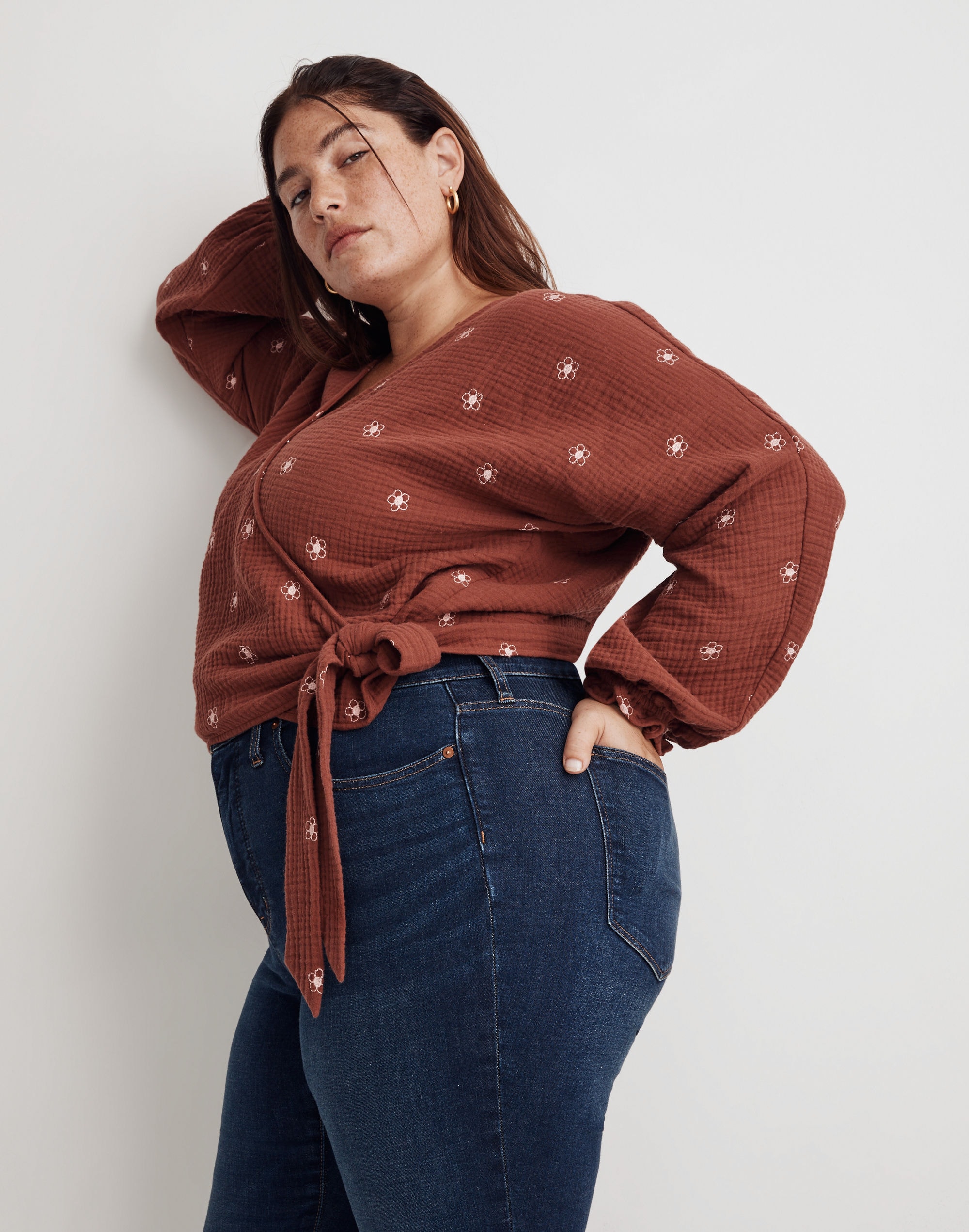 Plus Embroidered Lightspun Wrap Top