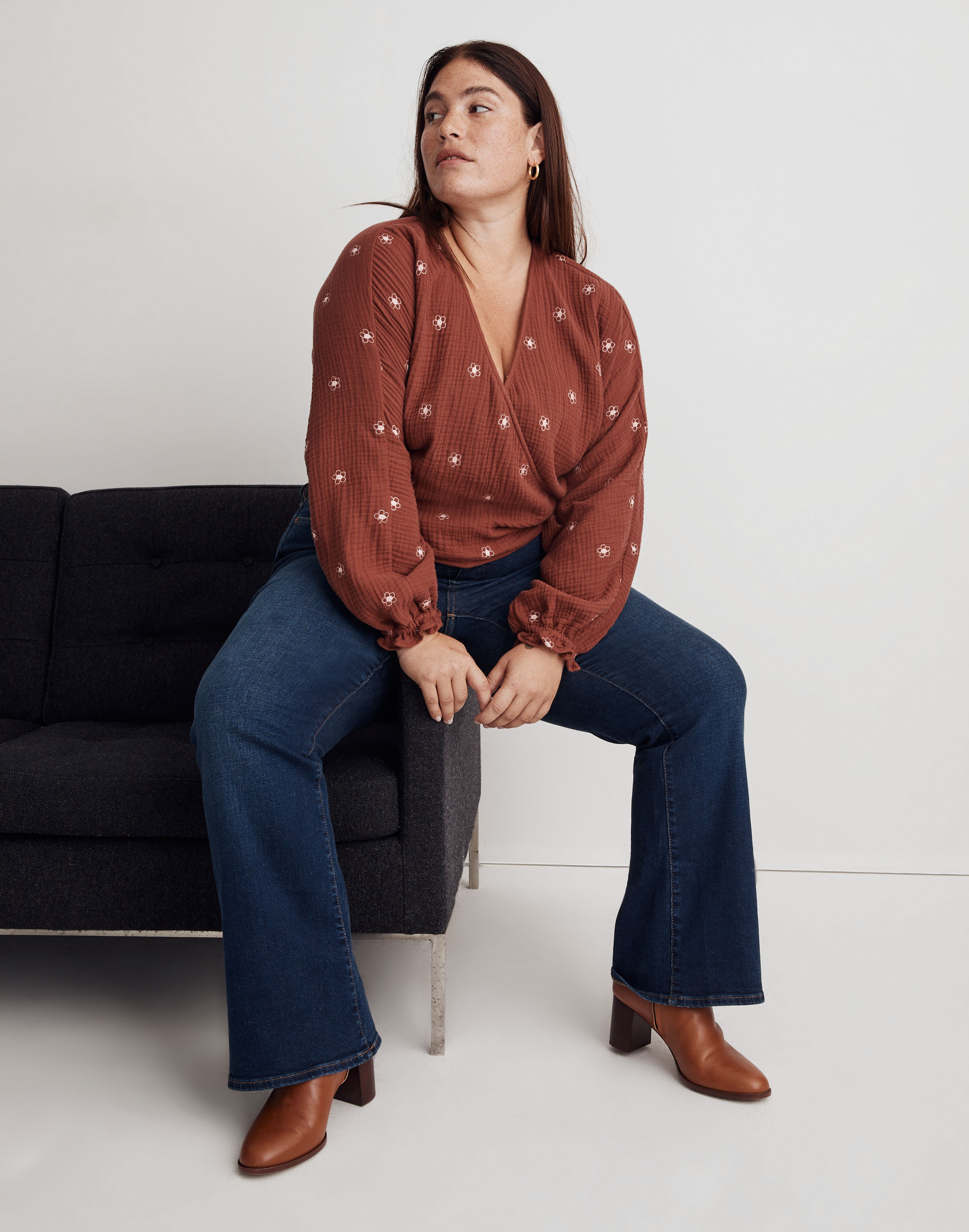 Plus Embroidered Lightspun Wrap Top