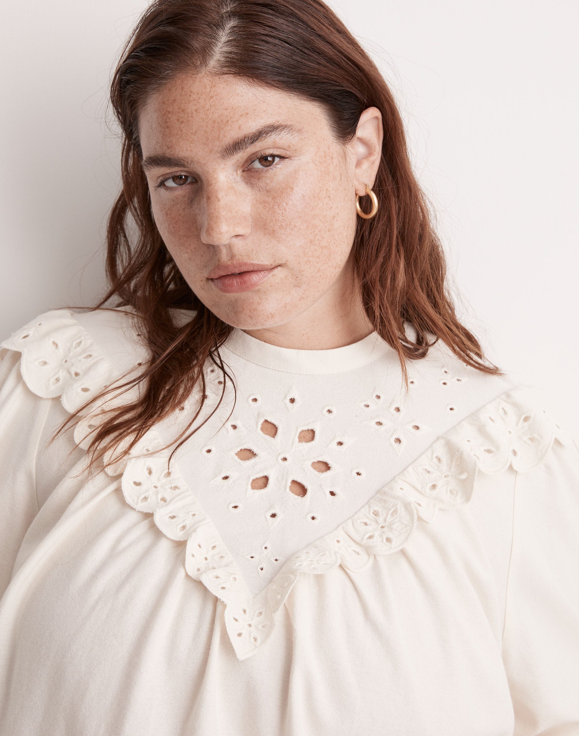 Plus Embroidered Flannel Mockneck Top