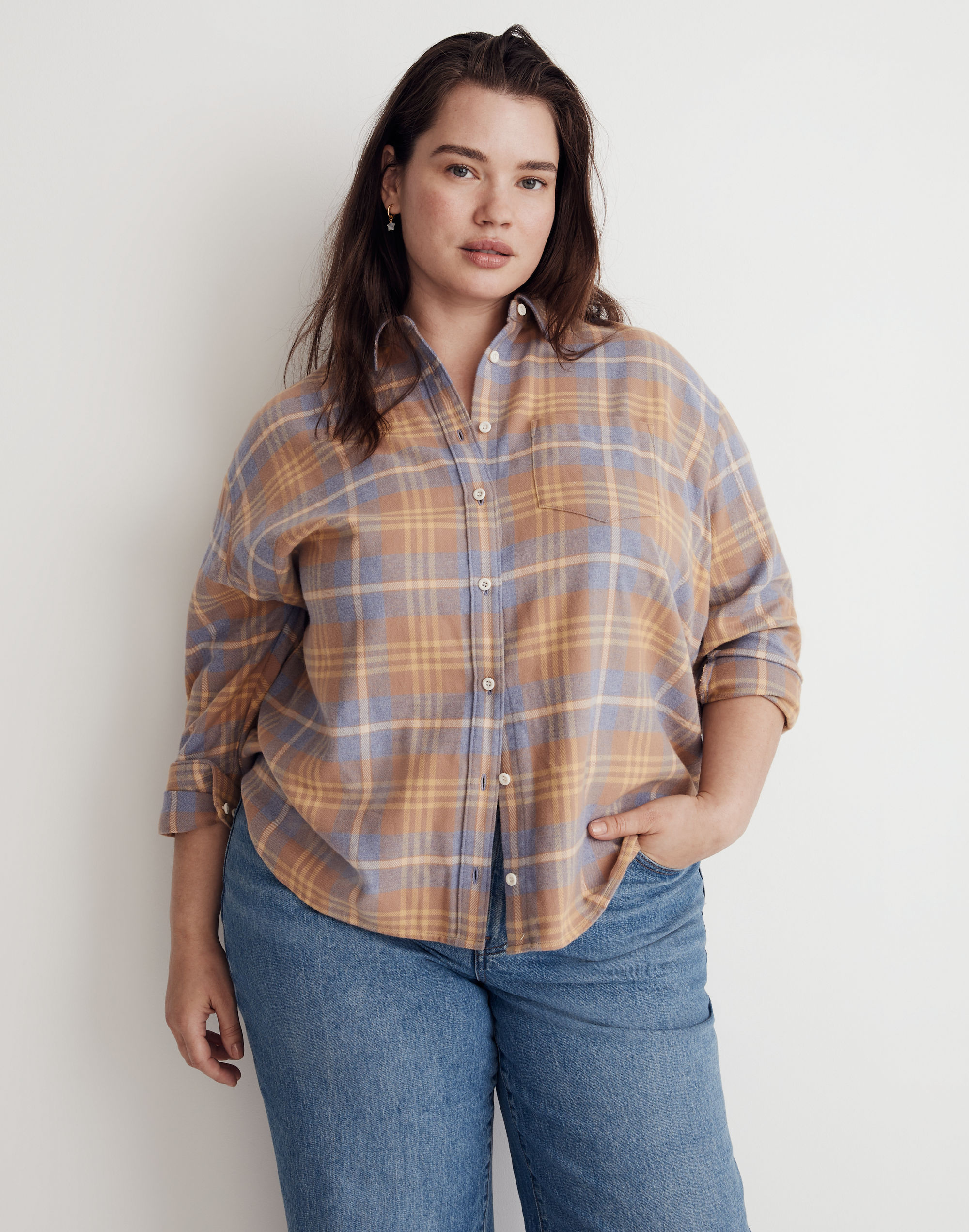 Plus Flannel Oversized Boyfriend Shirt in Plaid