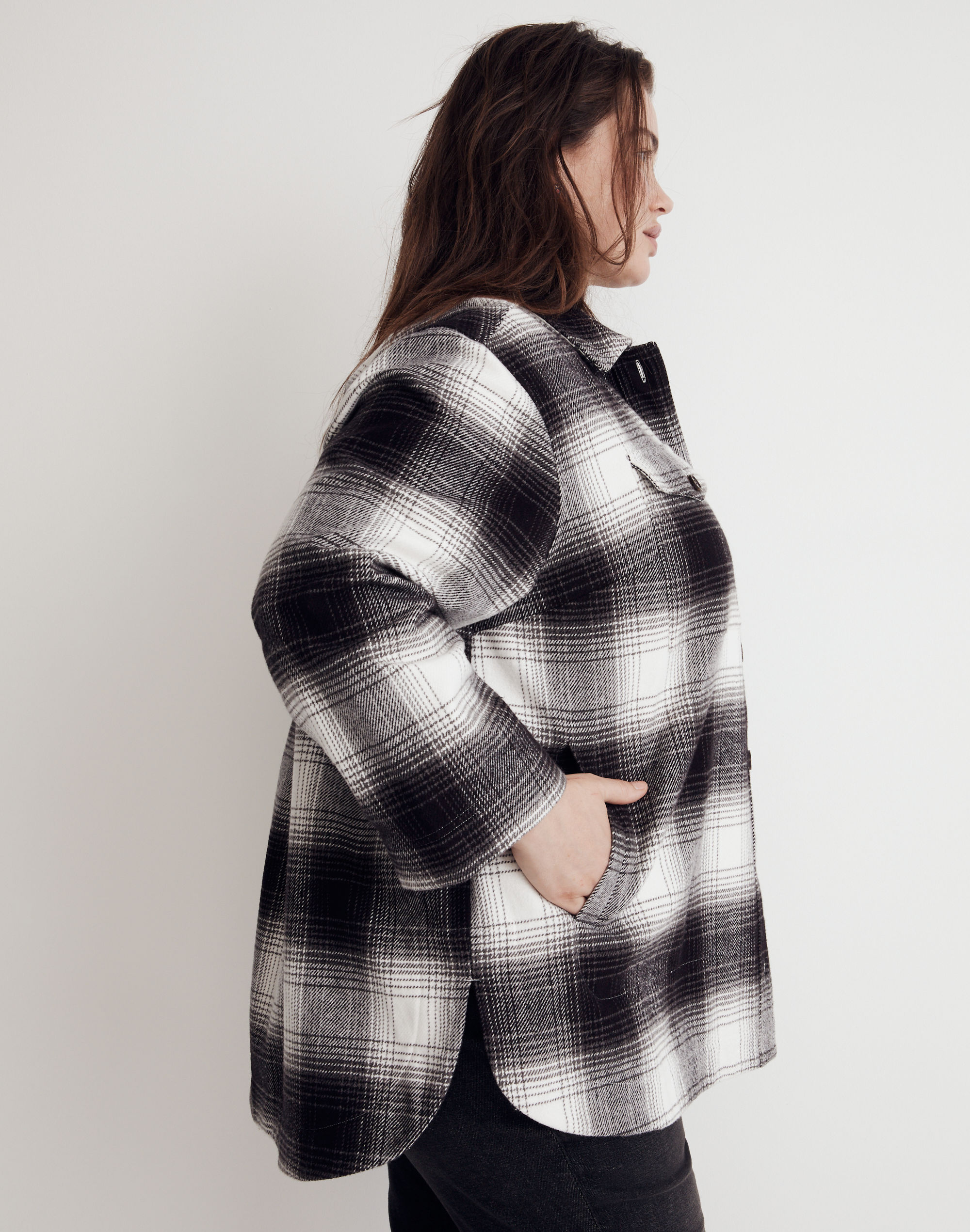 Plus Twill Flannel Shirt-Jacket in Windowpane Plaid