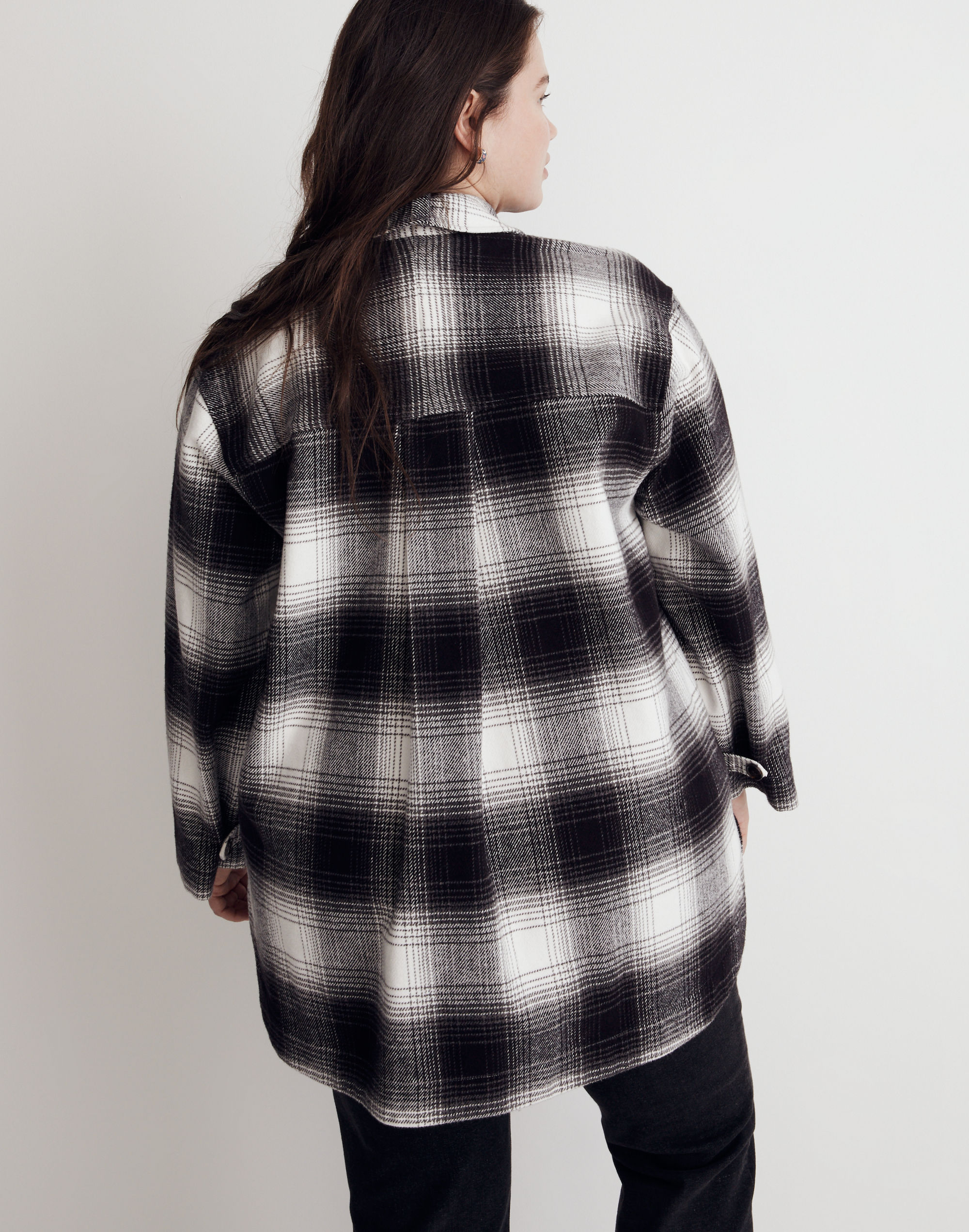 Plus Twill Flannel Shirt-Jacket in Windowpane Plaid