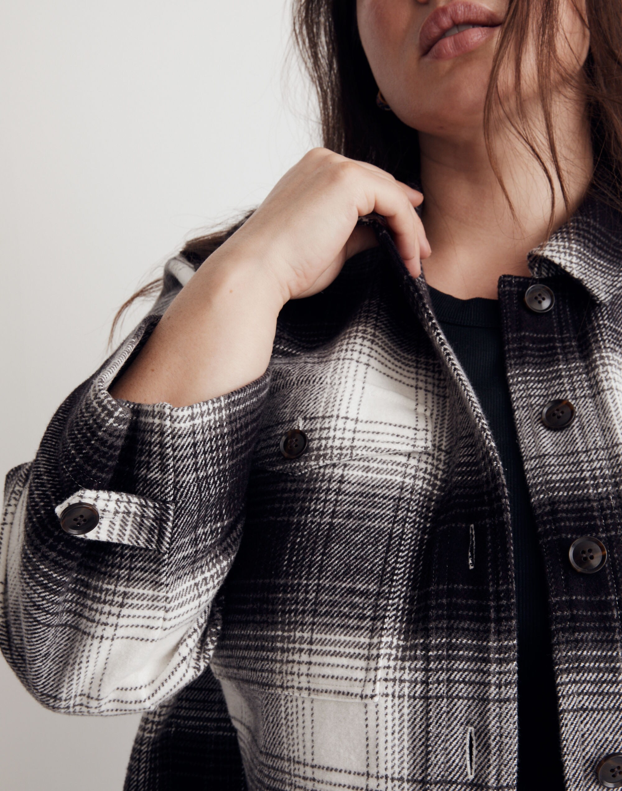 Plus Twill Flannel Shirt-Jacket in Windowpane Plaid