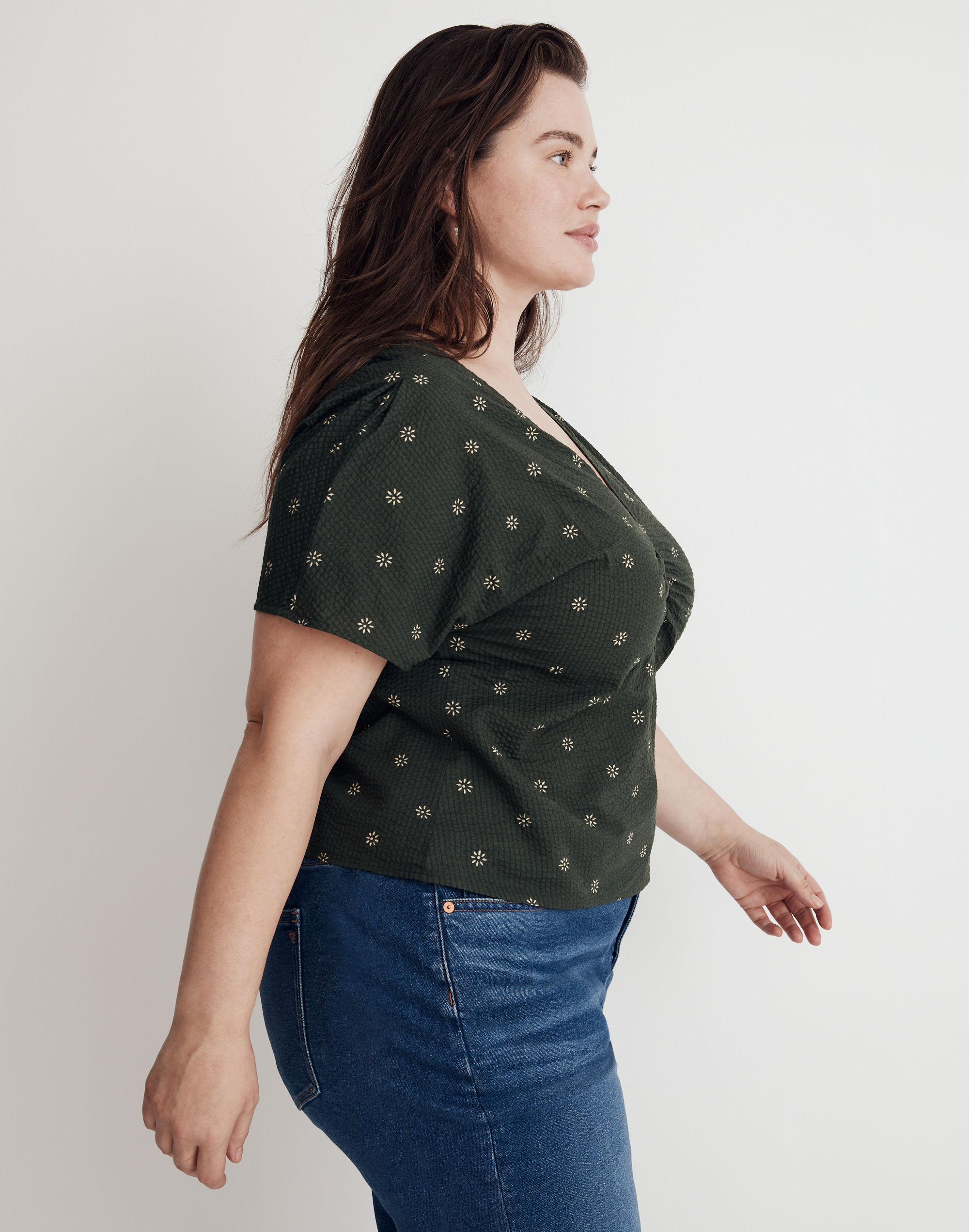 Plus Voile Puff-Sleeve Top in Floral