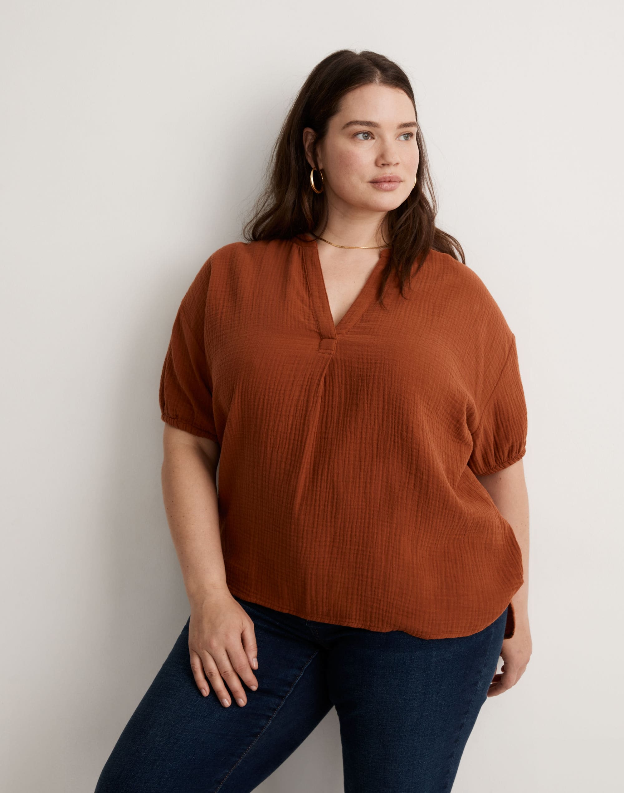 plus lightspun bubble-sleeve popover shirt