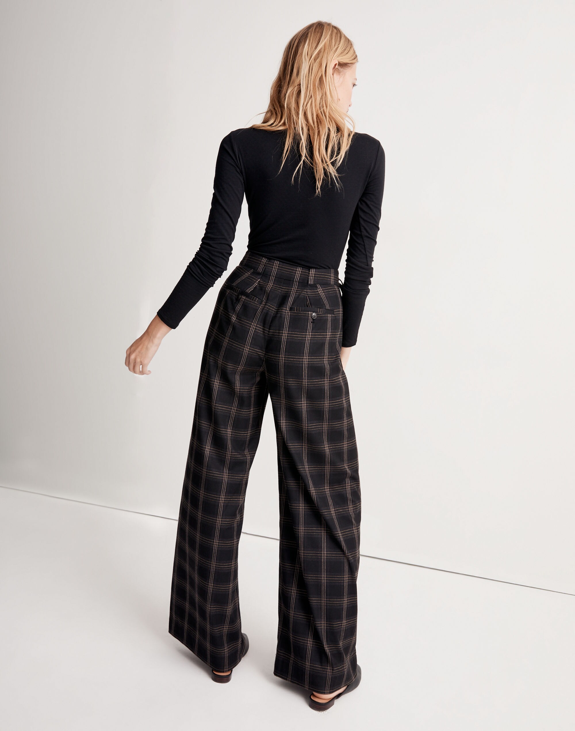 Harlow Side-Tie Wide-Leg Pants in Plaid