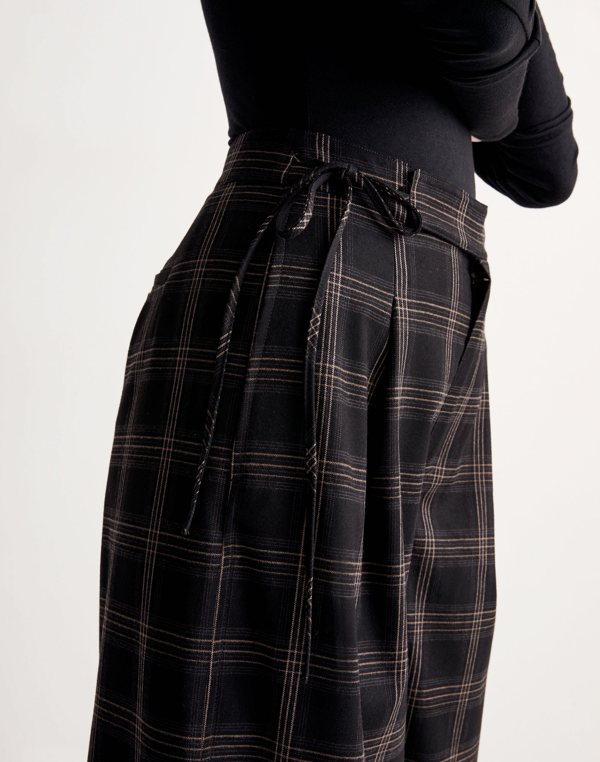 Harlow Side-Tie Wide-Leg Pants in Plaid