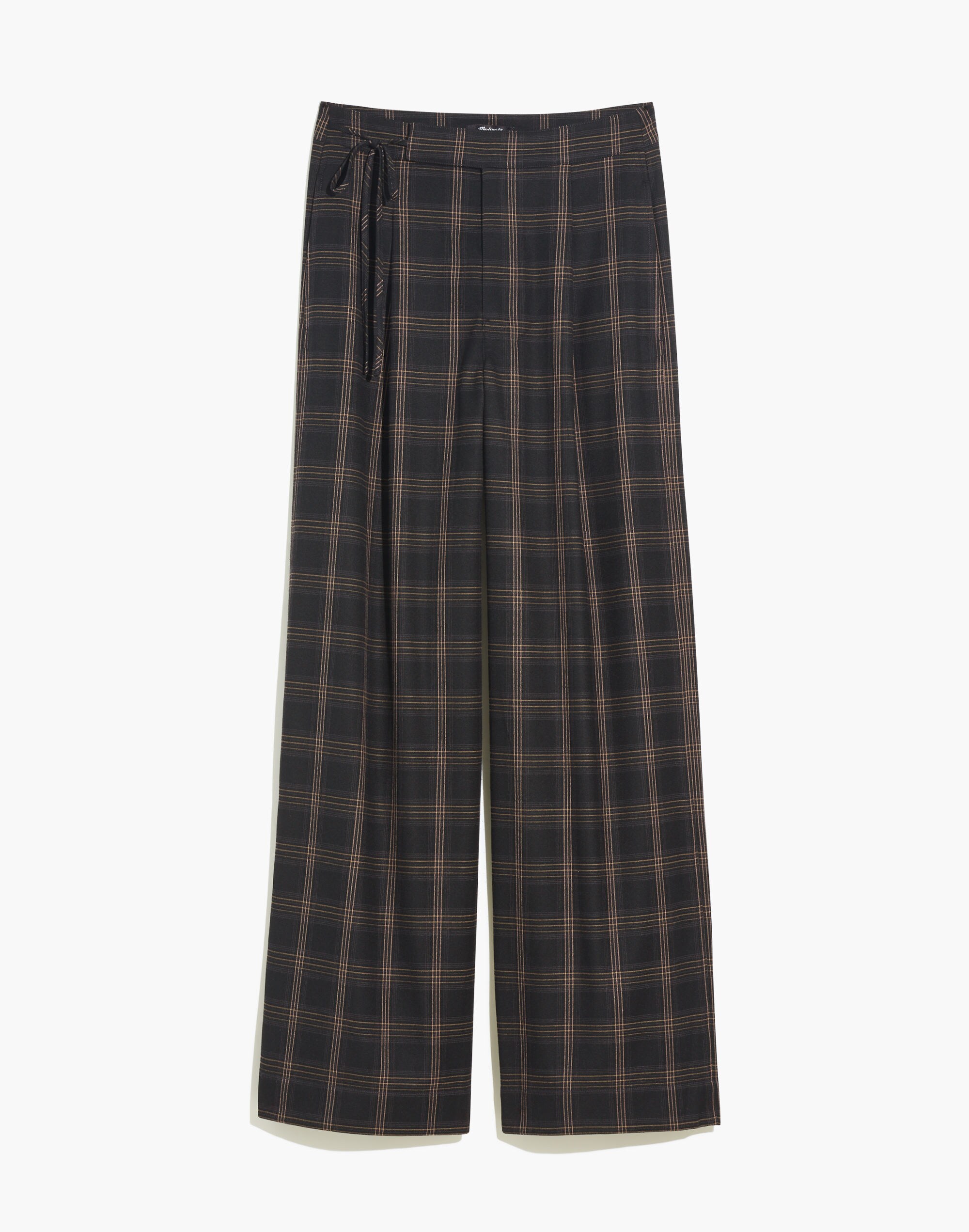 Harlow Side-Tie Wide-Leg Pants in Plaid