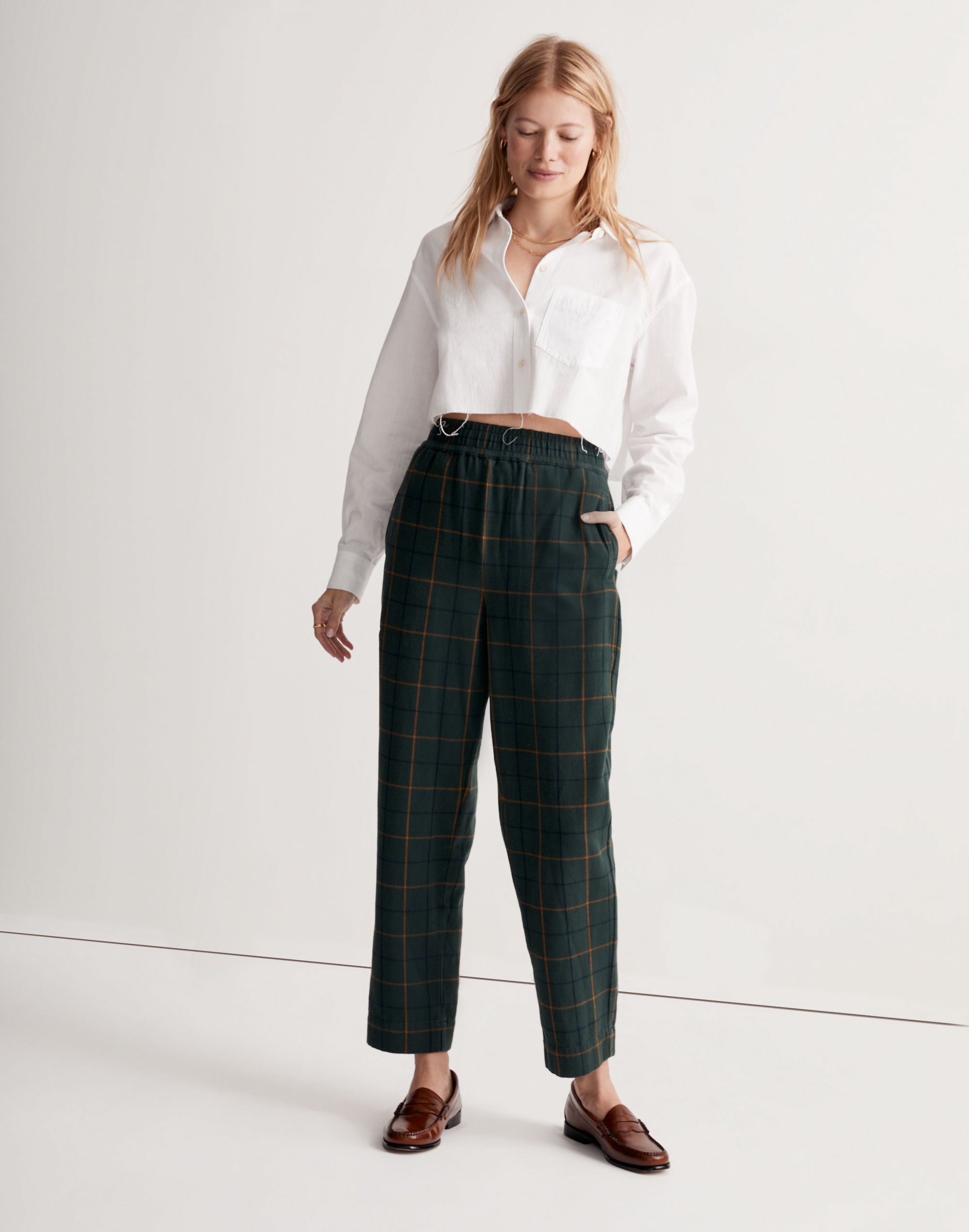 huston pull-on tapered pants in plaid