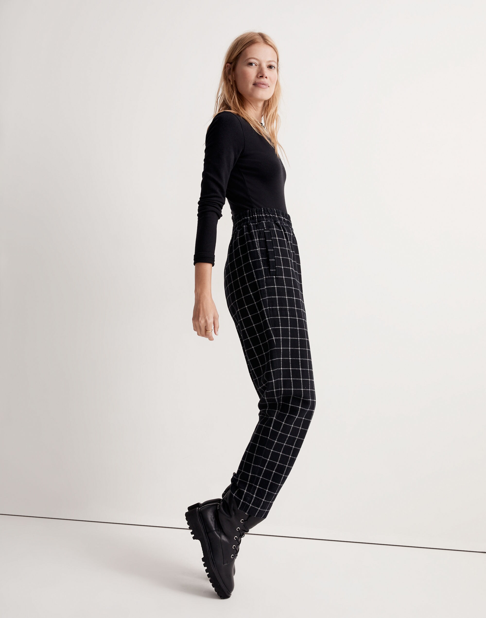 Huston Pull-On Tapered Pants in Plaid
