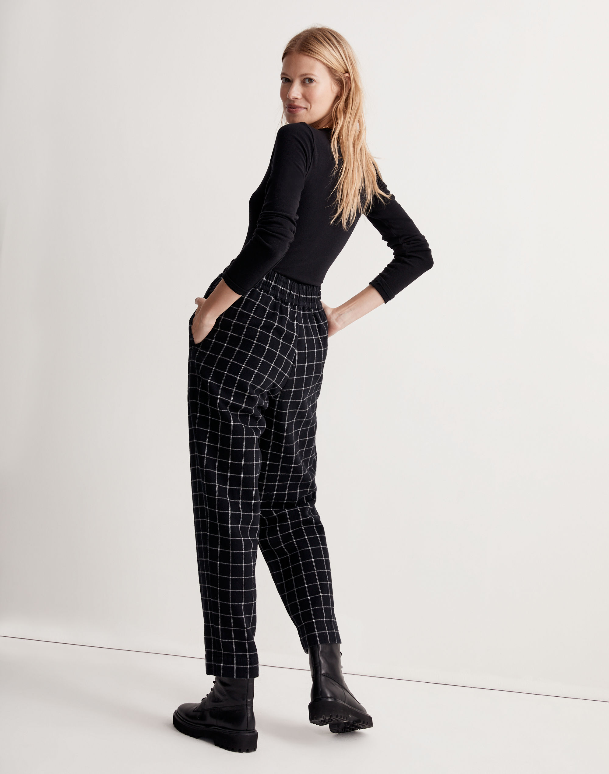 Huston Pull-On Tapered Pants in Plaid