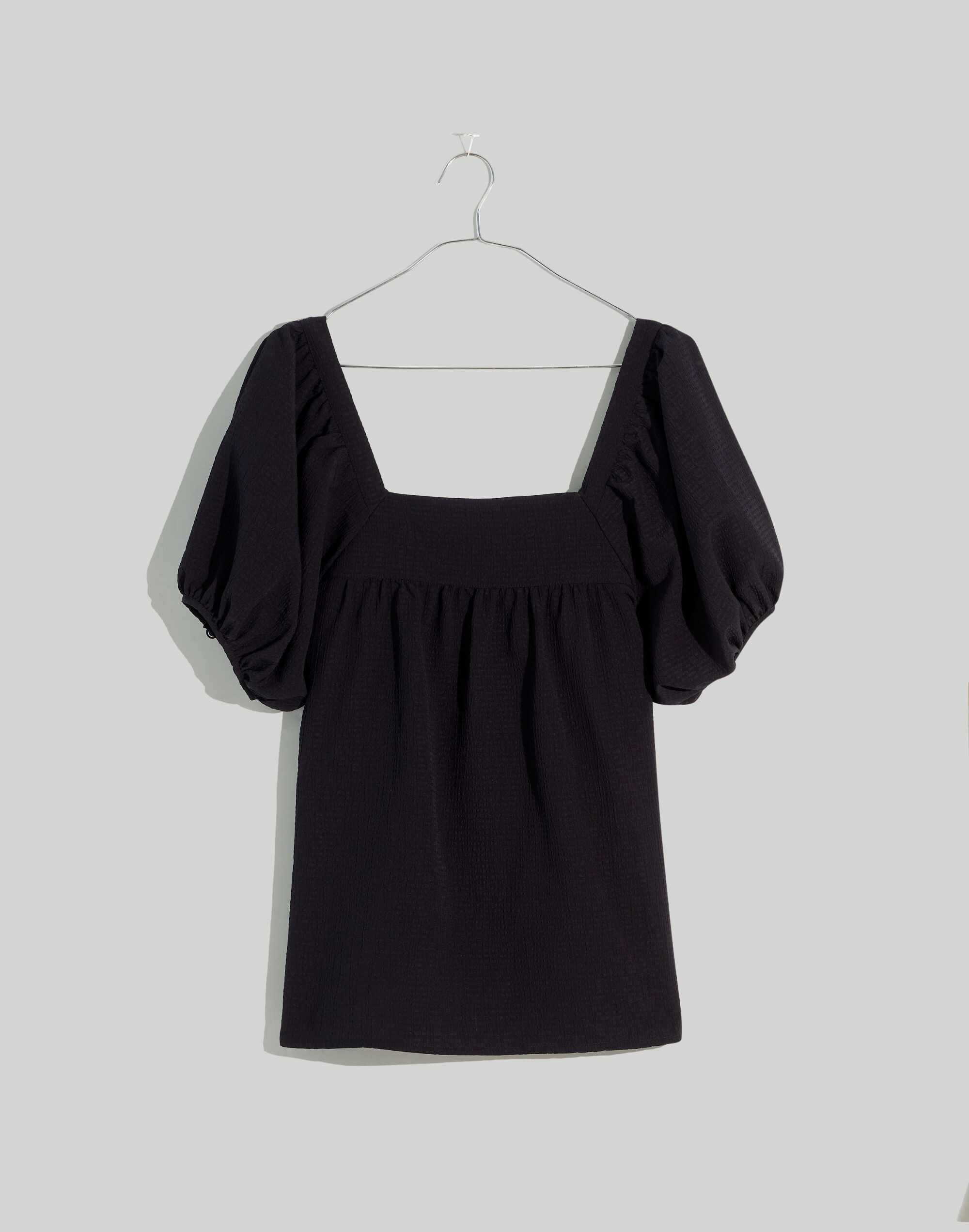 Seersucker Bubble-Sleeve Top