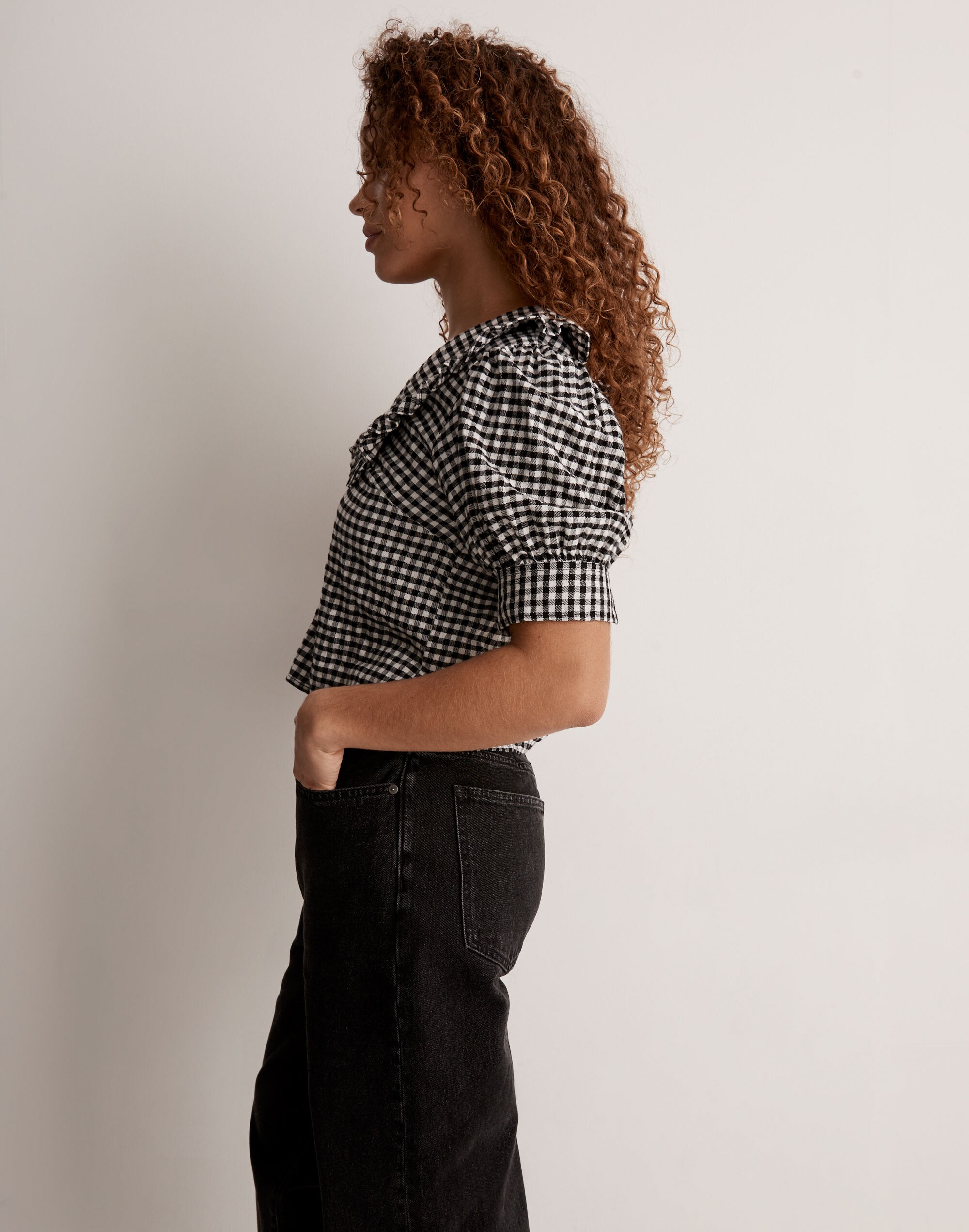 Flannel Puff-Sleeve Top in Check