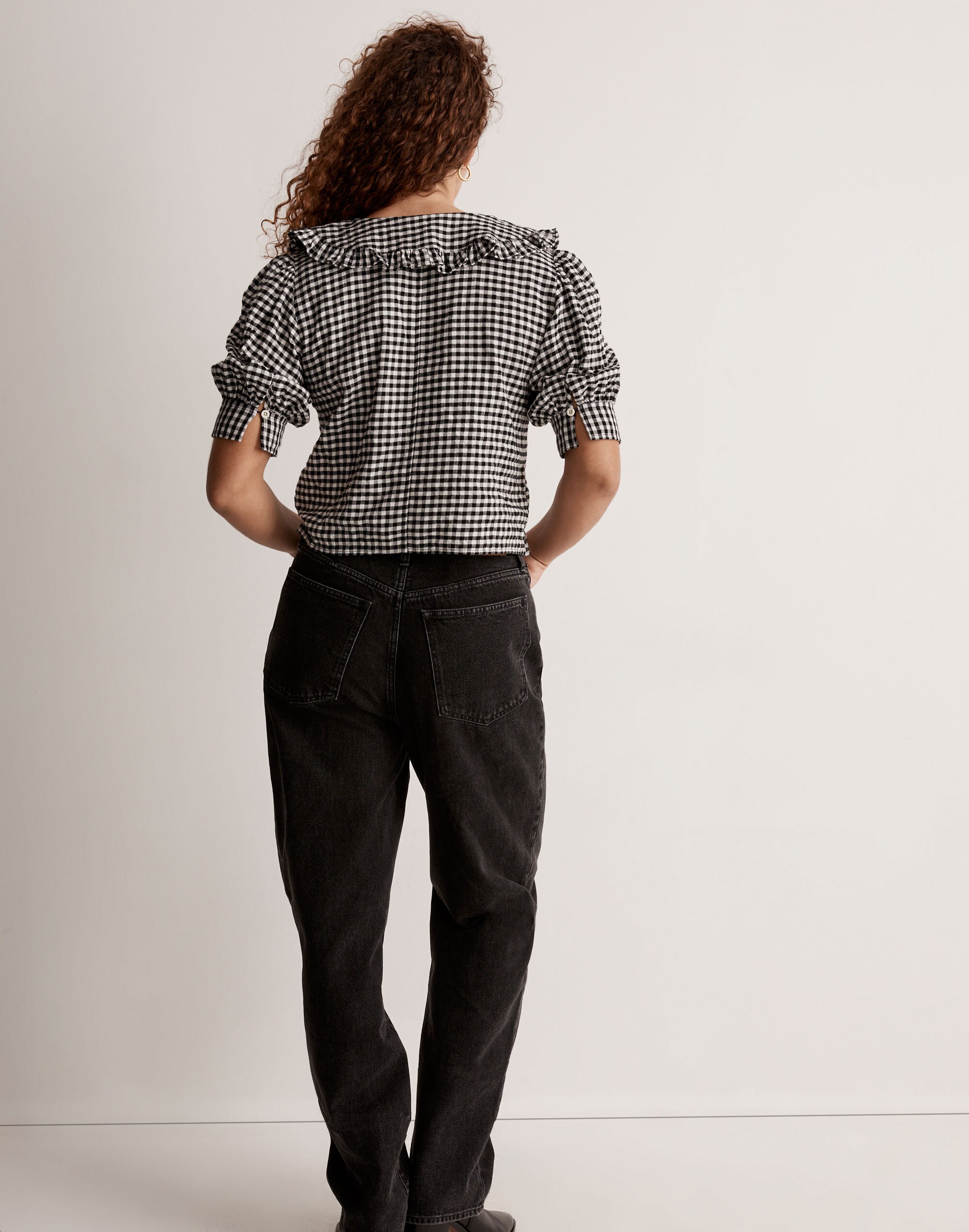 Flannel Puff-Sleeve Top in Check