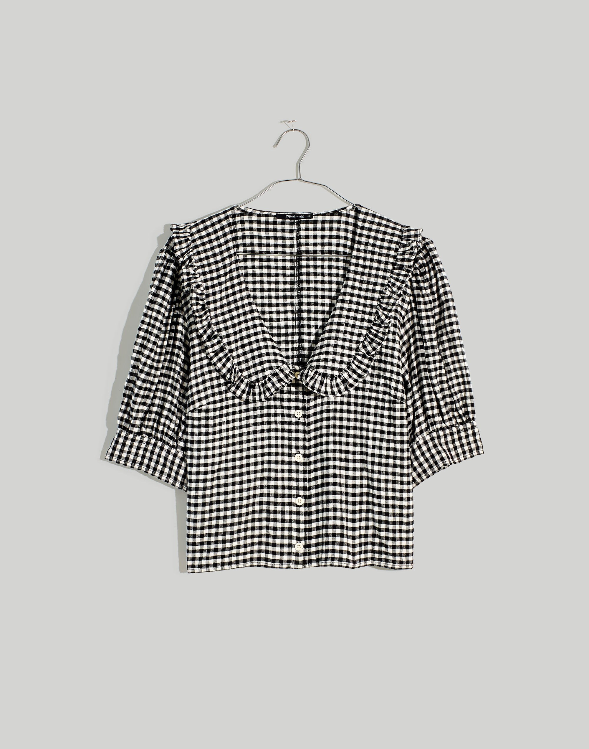 Flannel Puff-Sleeve Top in Check