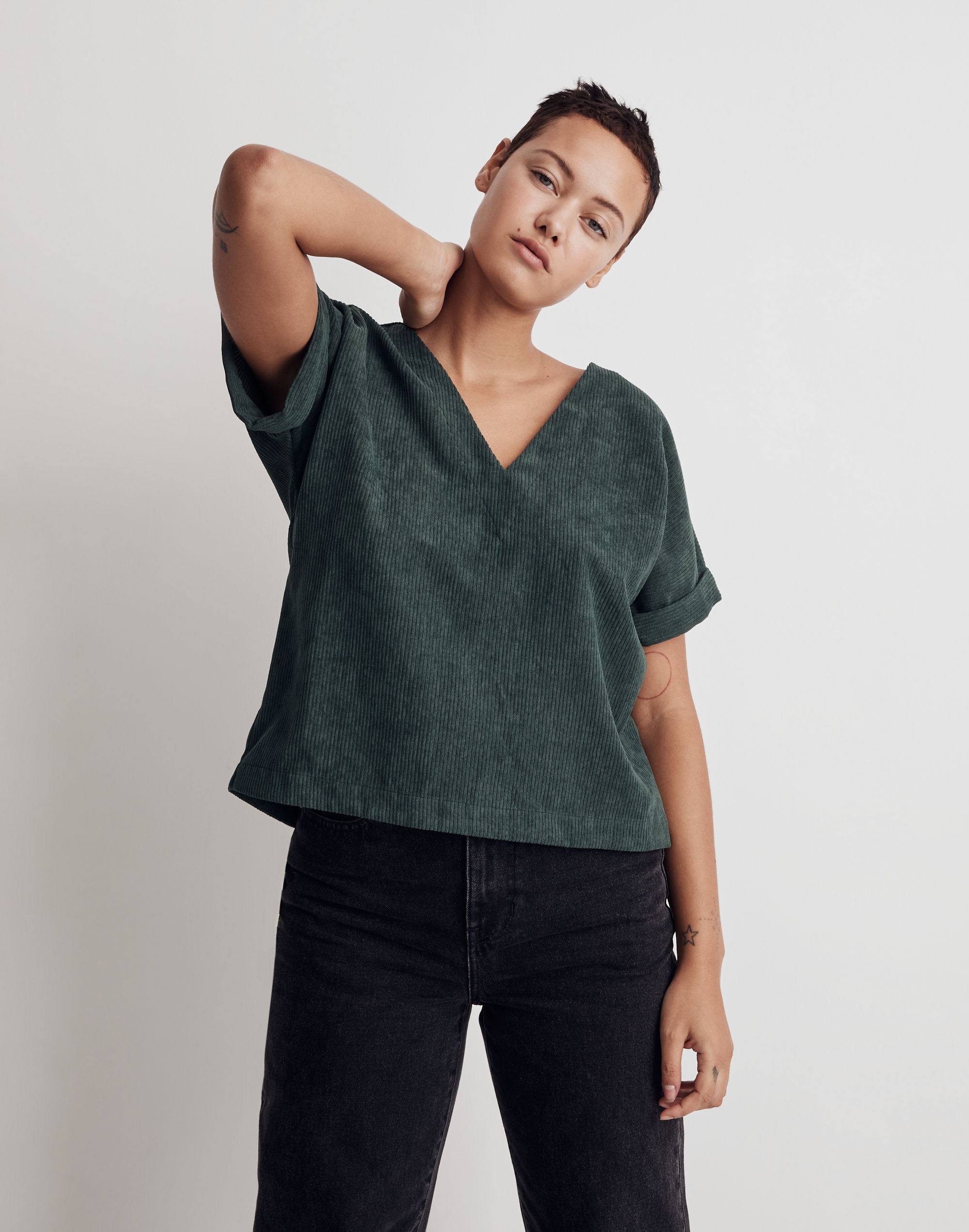 corduroy v-neck top