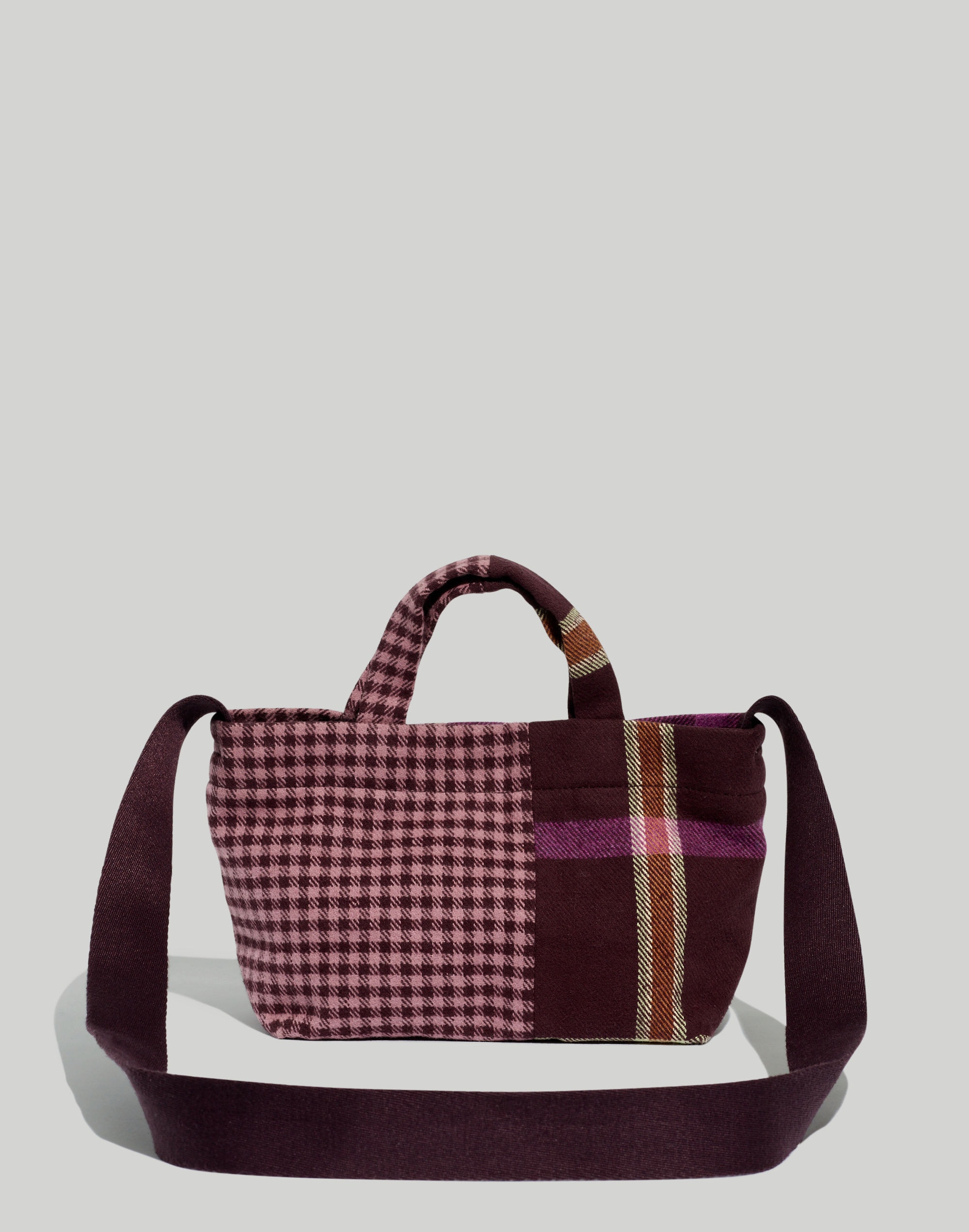 mini crossbody tote in mixed plaid