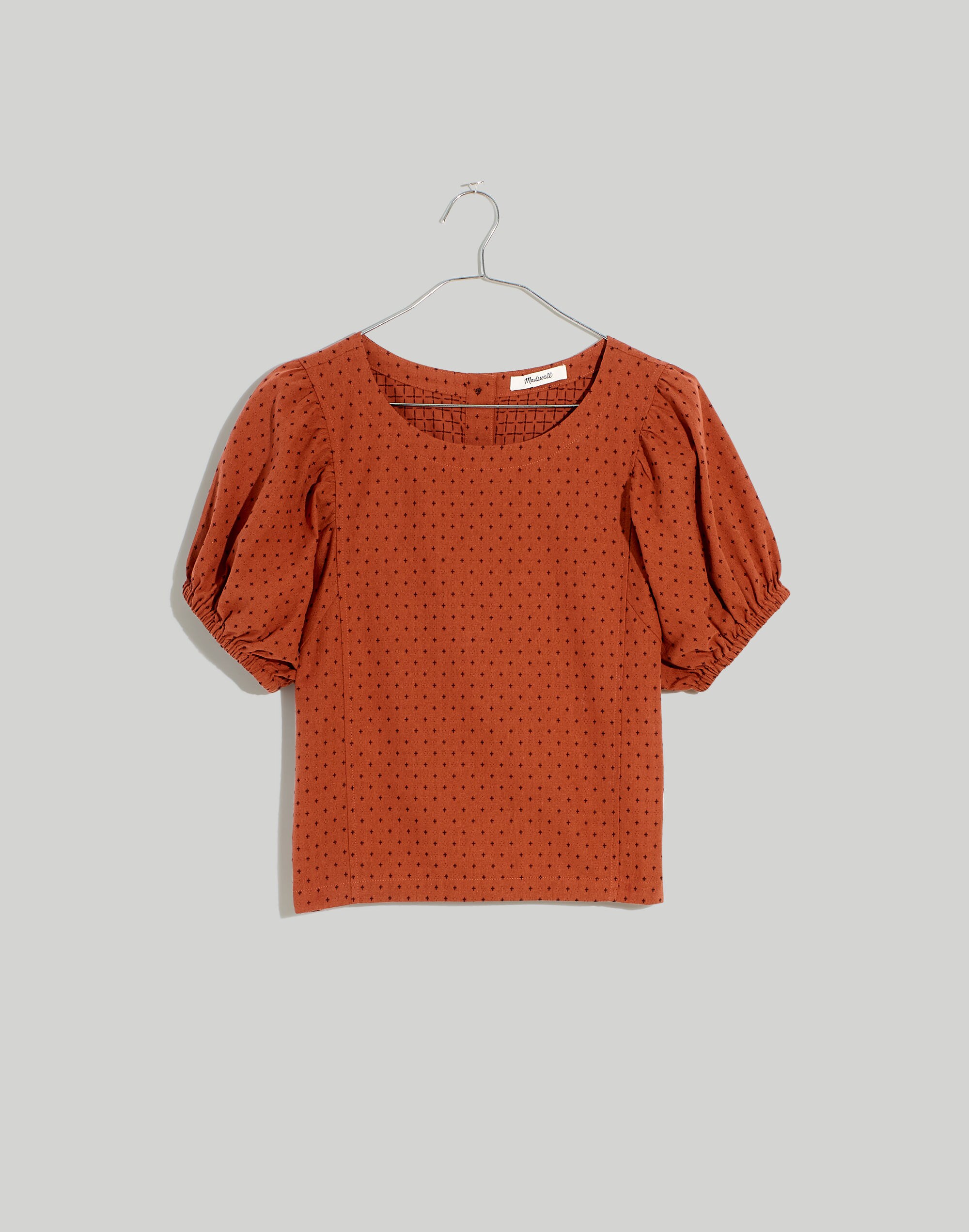 Jacquard Puff-Sleeve Top in Micro Cross