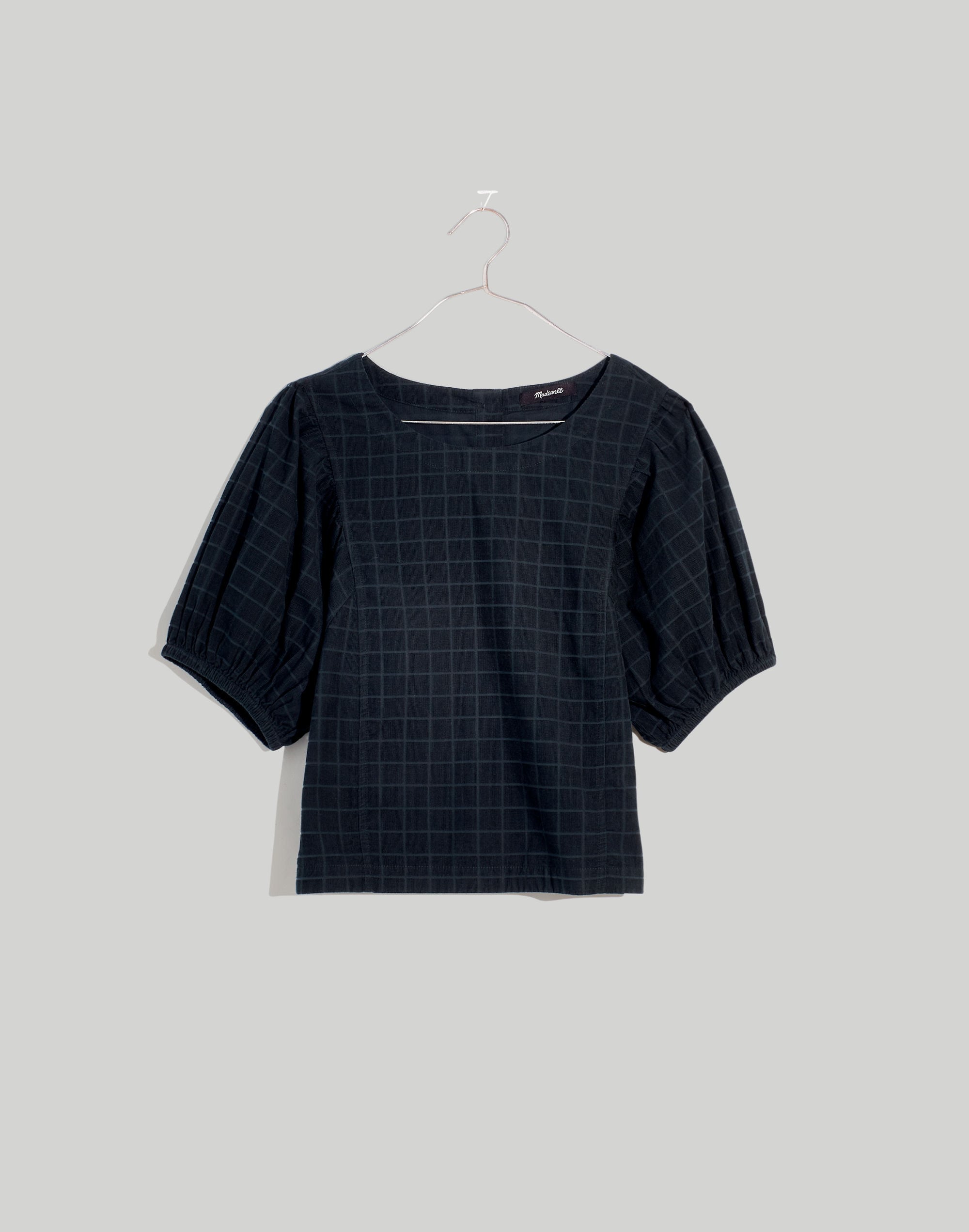 Corduroy Puff-Sleeve Top in Windowpane