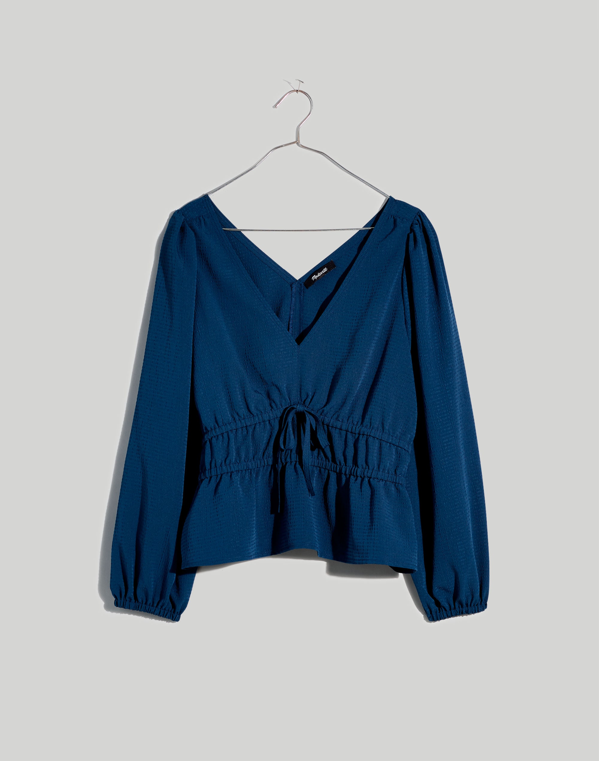 Seersucker V-Neck Peplum Top