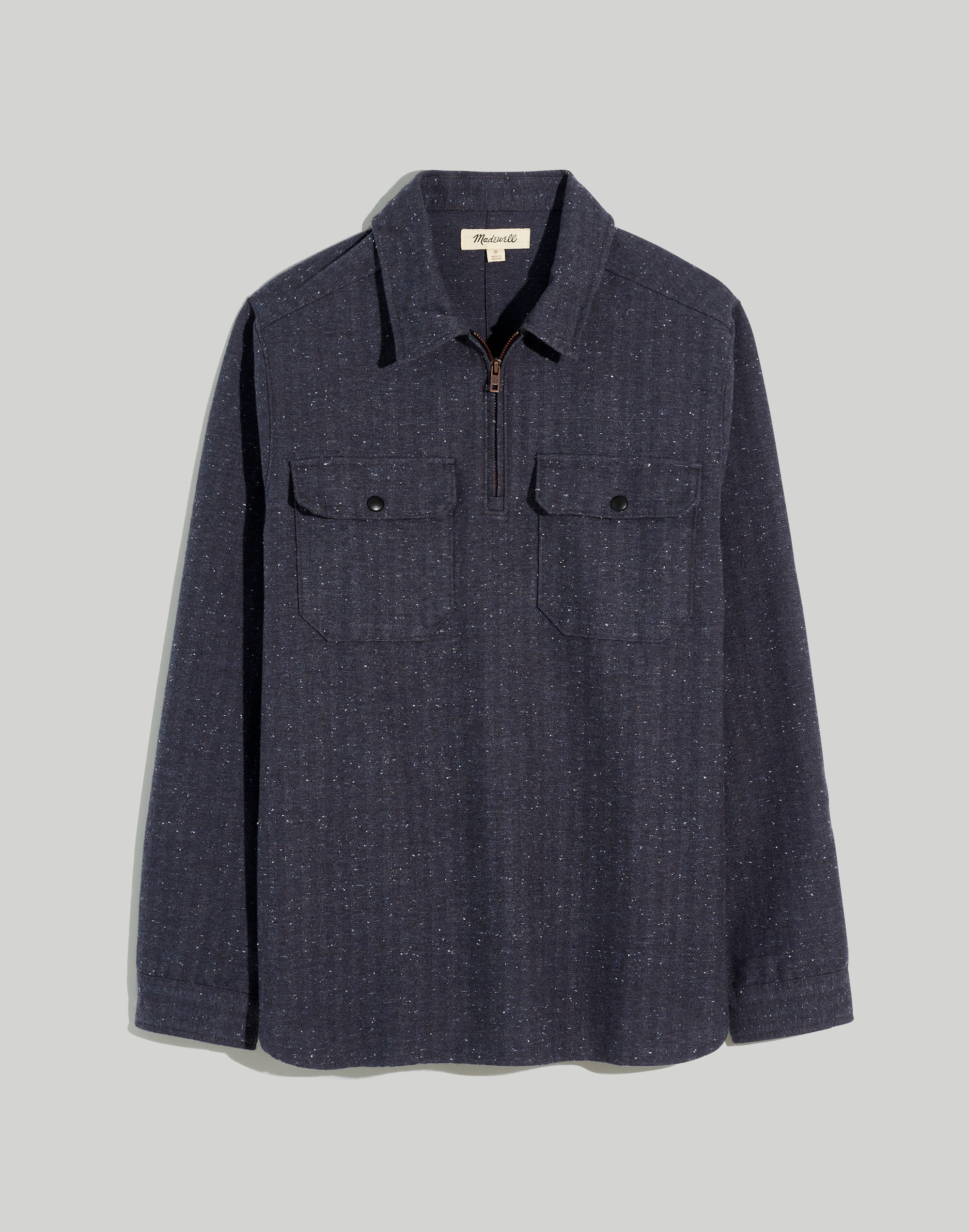 Quarter-Zip Popover Shirt in Herringbone Stripe