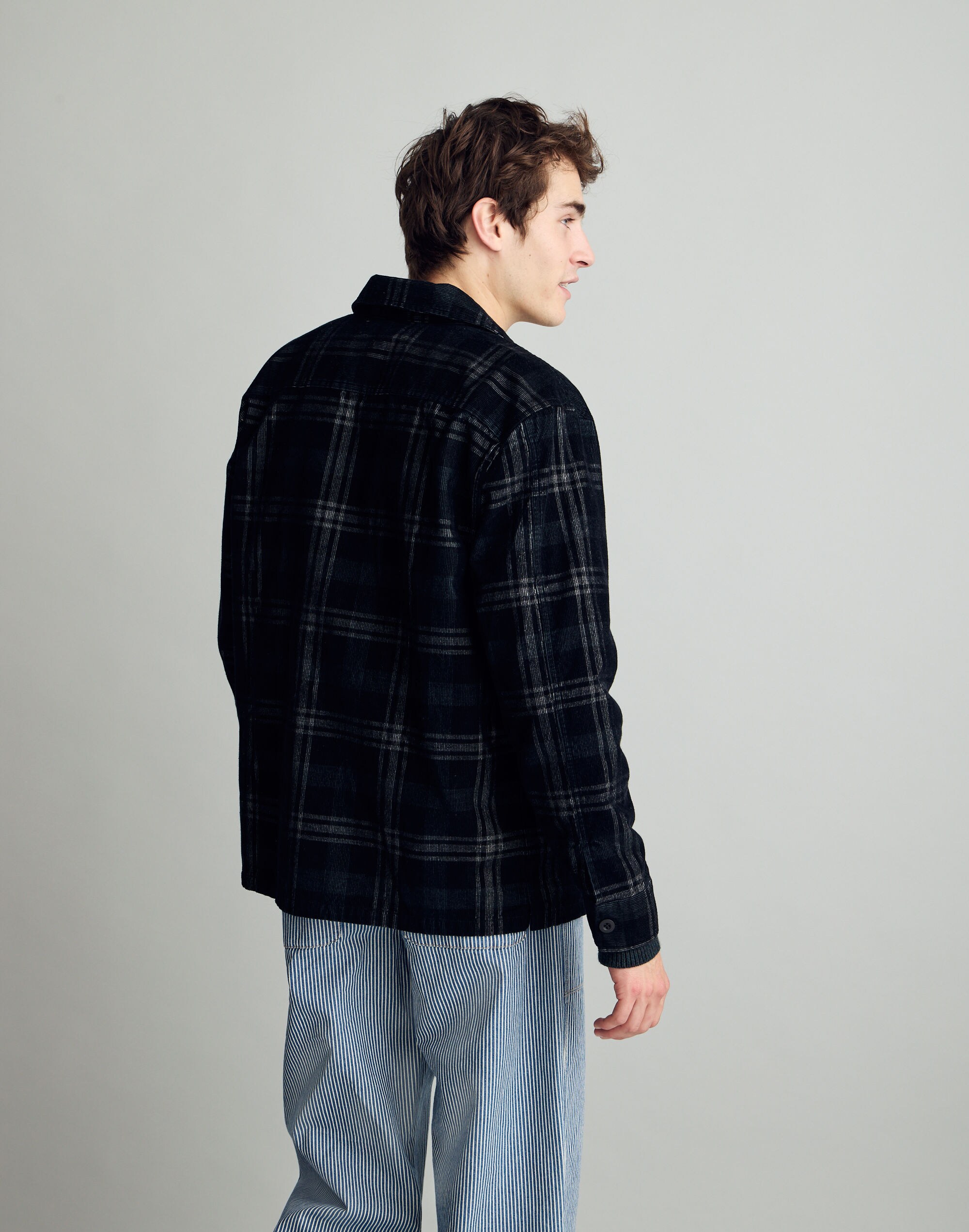 Corduroy Boxy Shirt-Jacket in Plaid