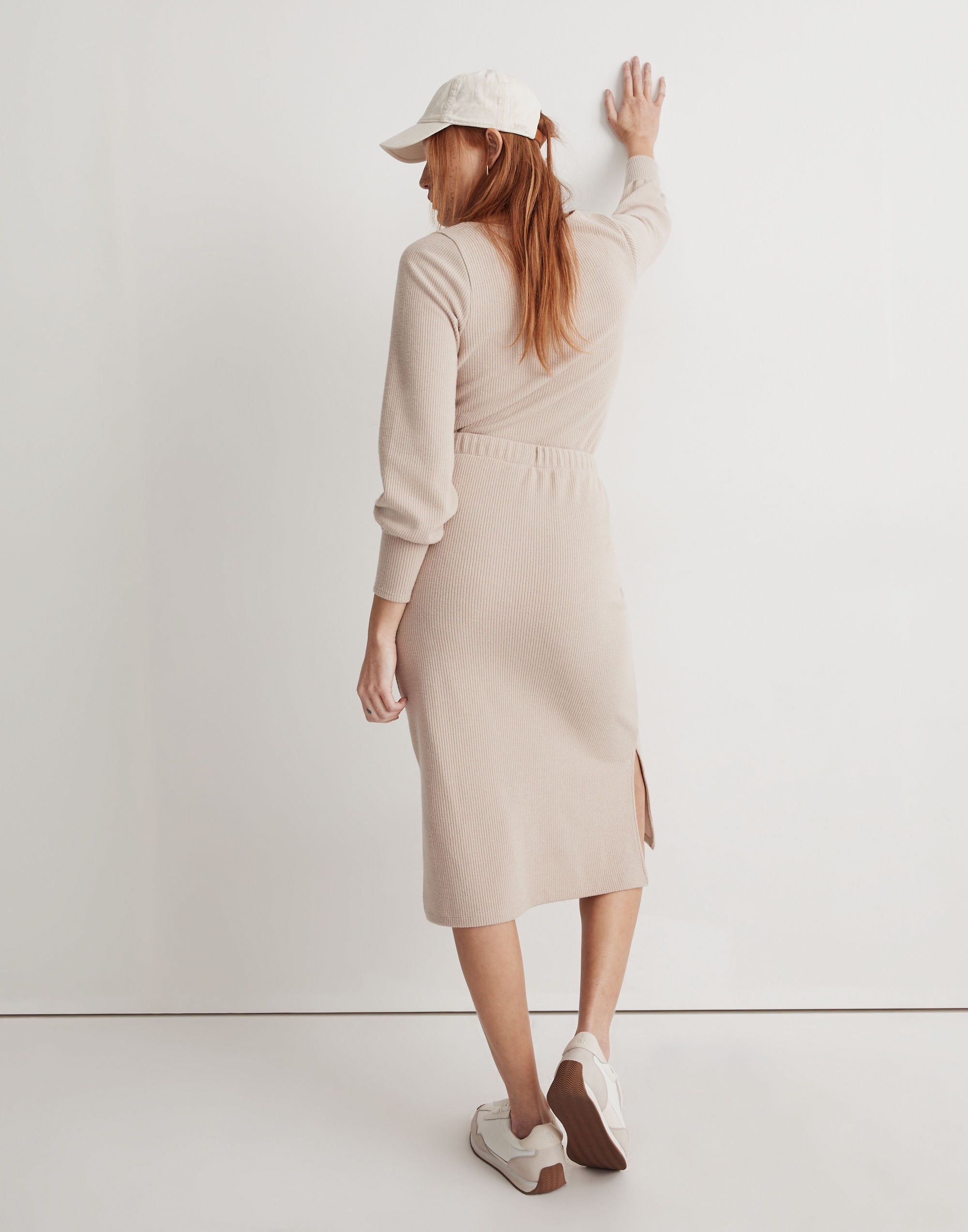 Ribbed Drawstring Midi Skirt