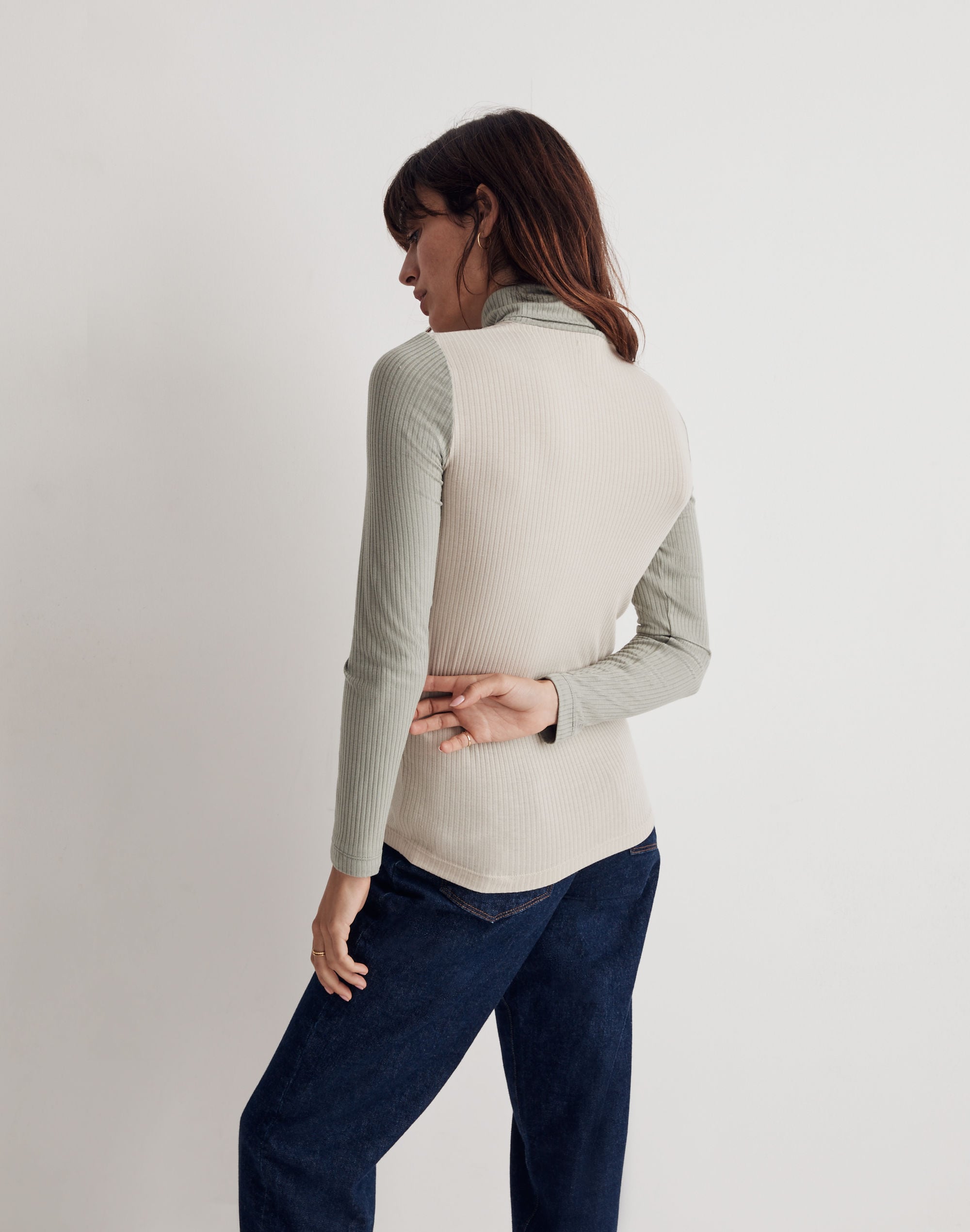 Colorblock Ribbed Turtleneck Top