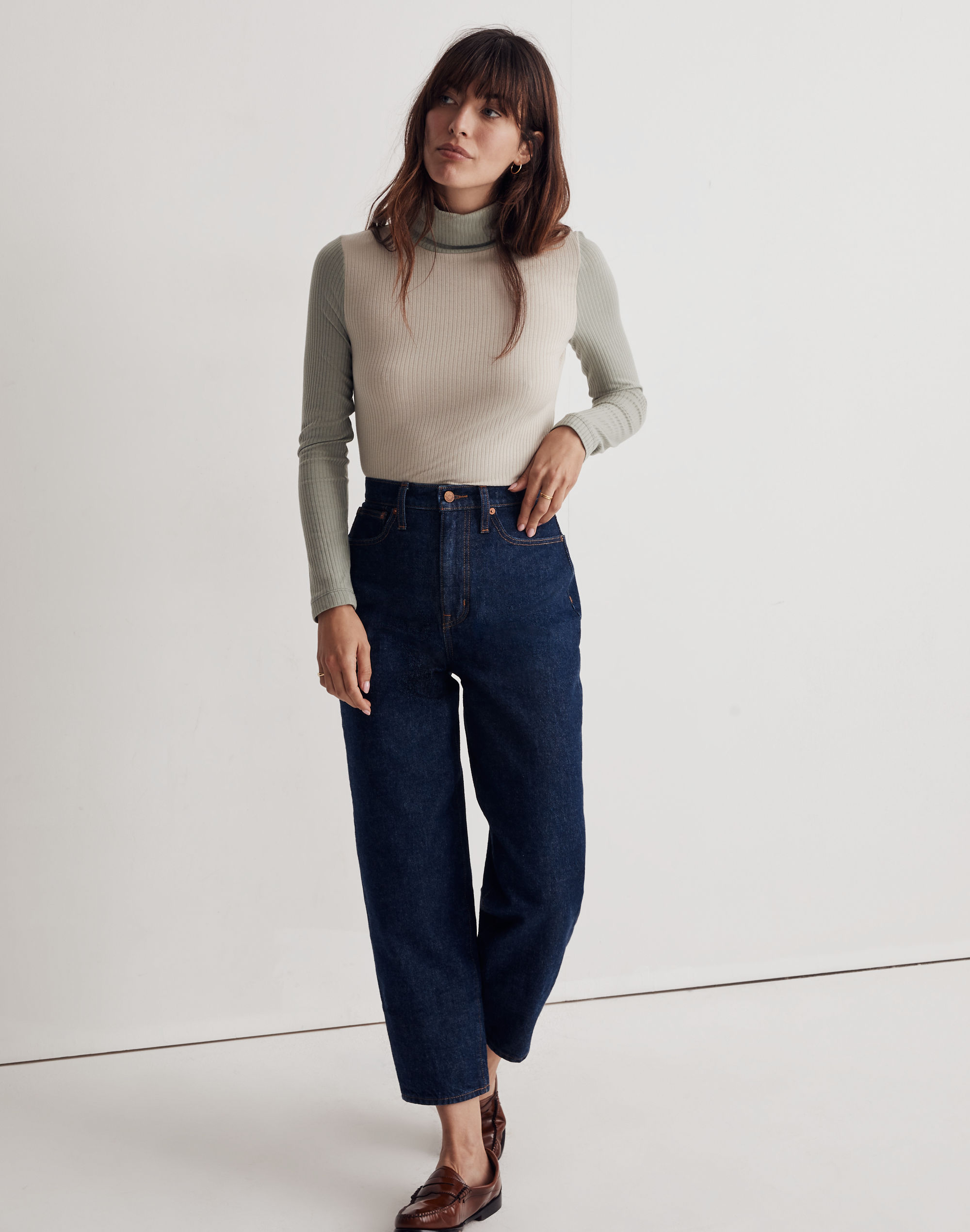 Colorblock Ribbed Turtleneck Top