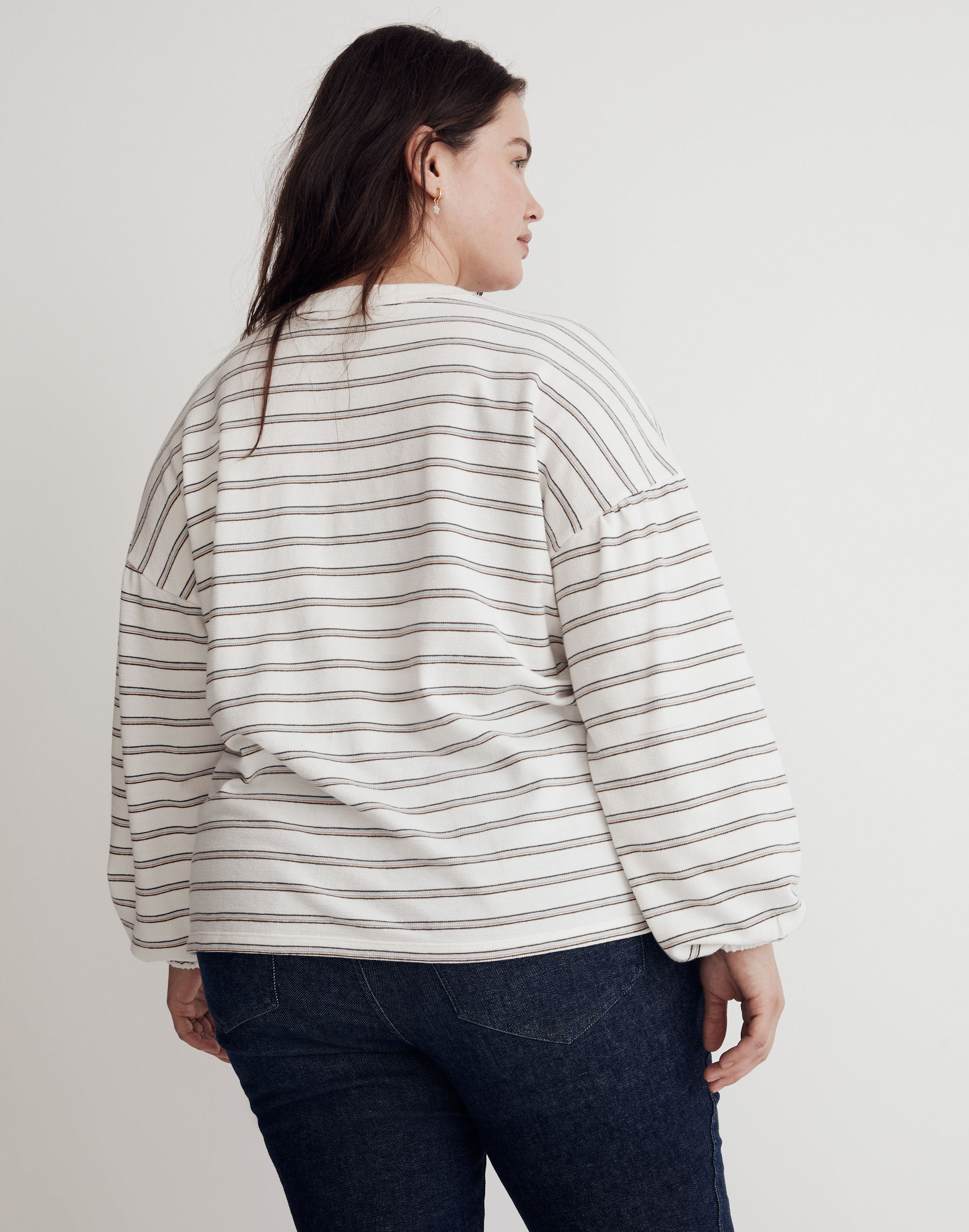 Plus Cotton-Blend Long-Sleeve Tee in Stripe