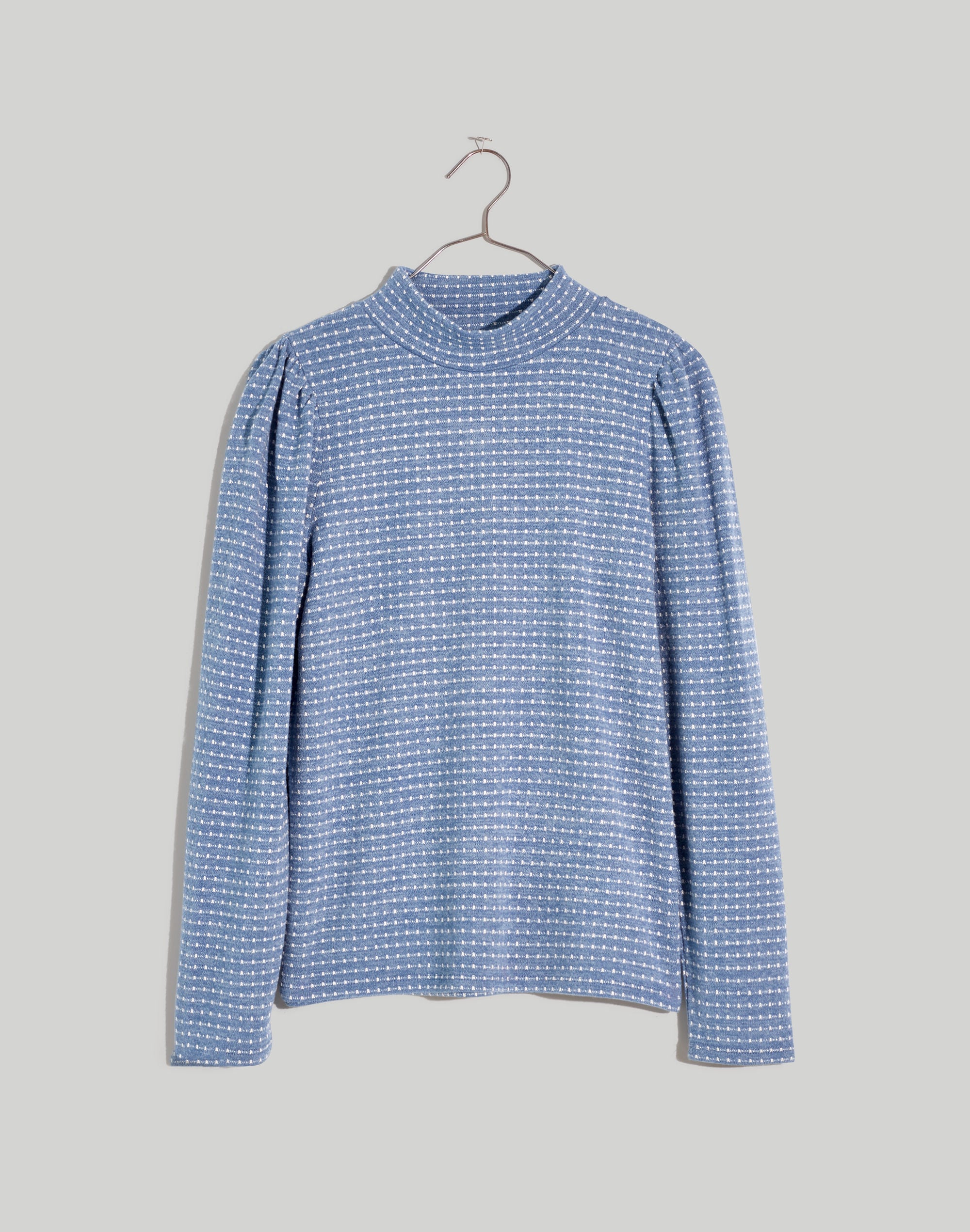 Jacquard Puff-Sleeve Mockneck Top