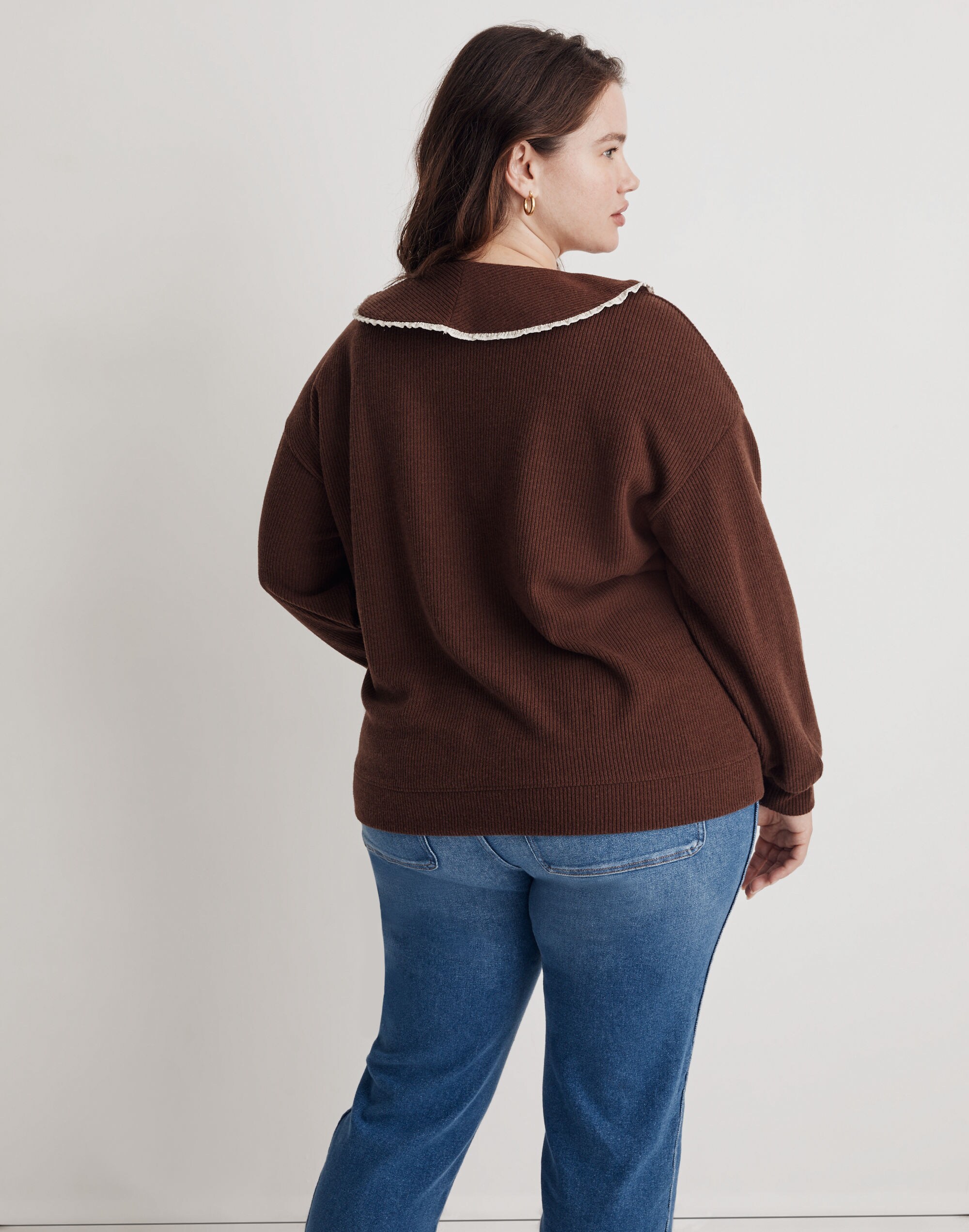 Plus Ruffle-Collared Long-Sleeve Top