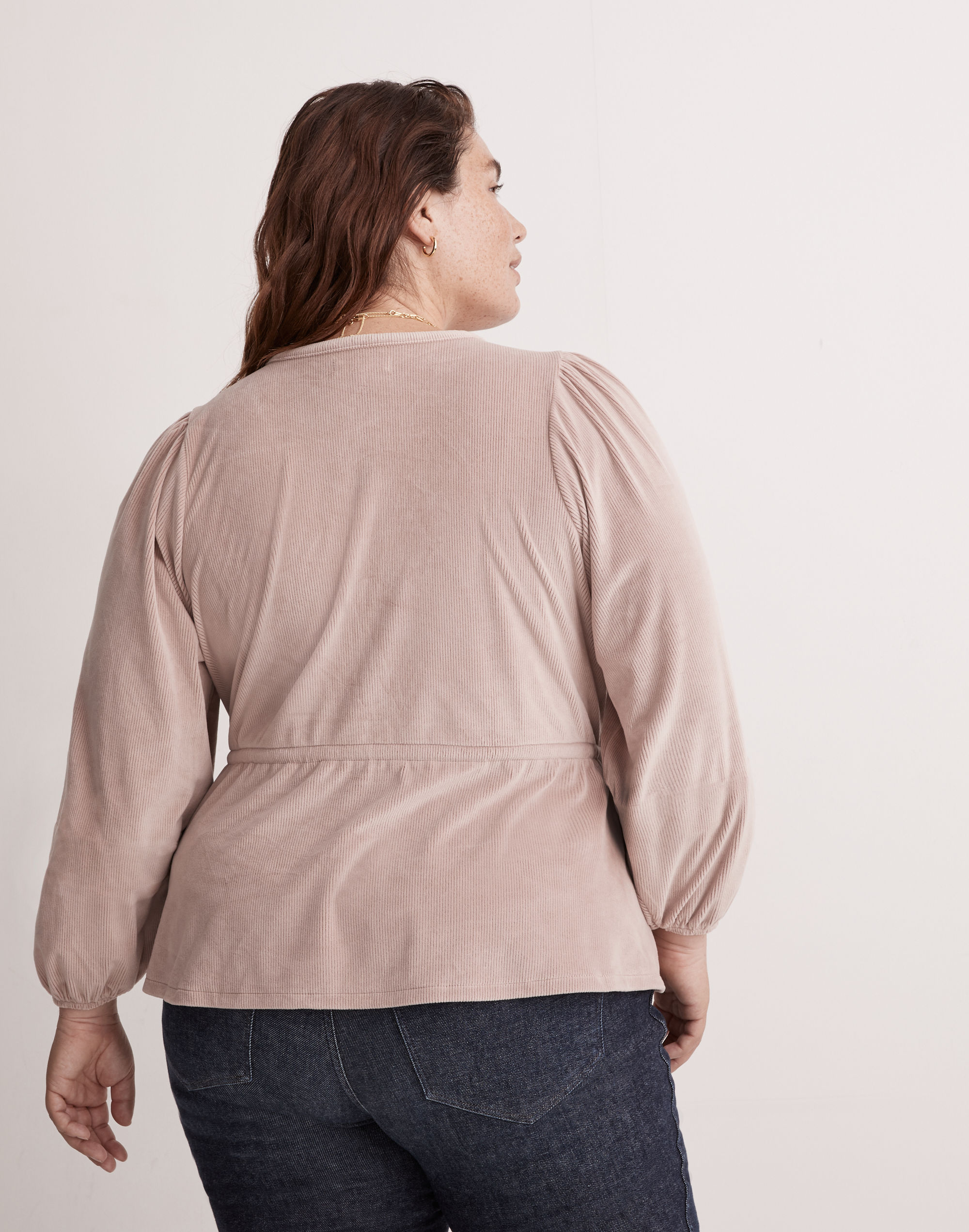 Plus Corduroy Tie-Front Faux-Wrap Top