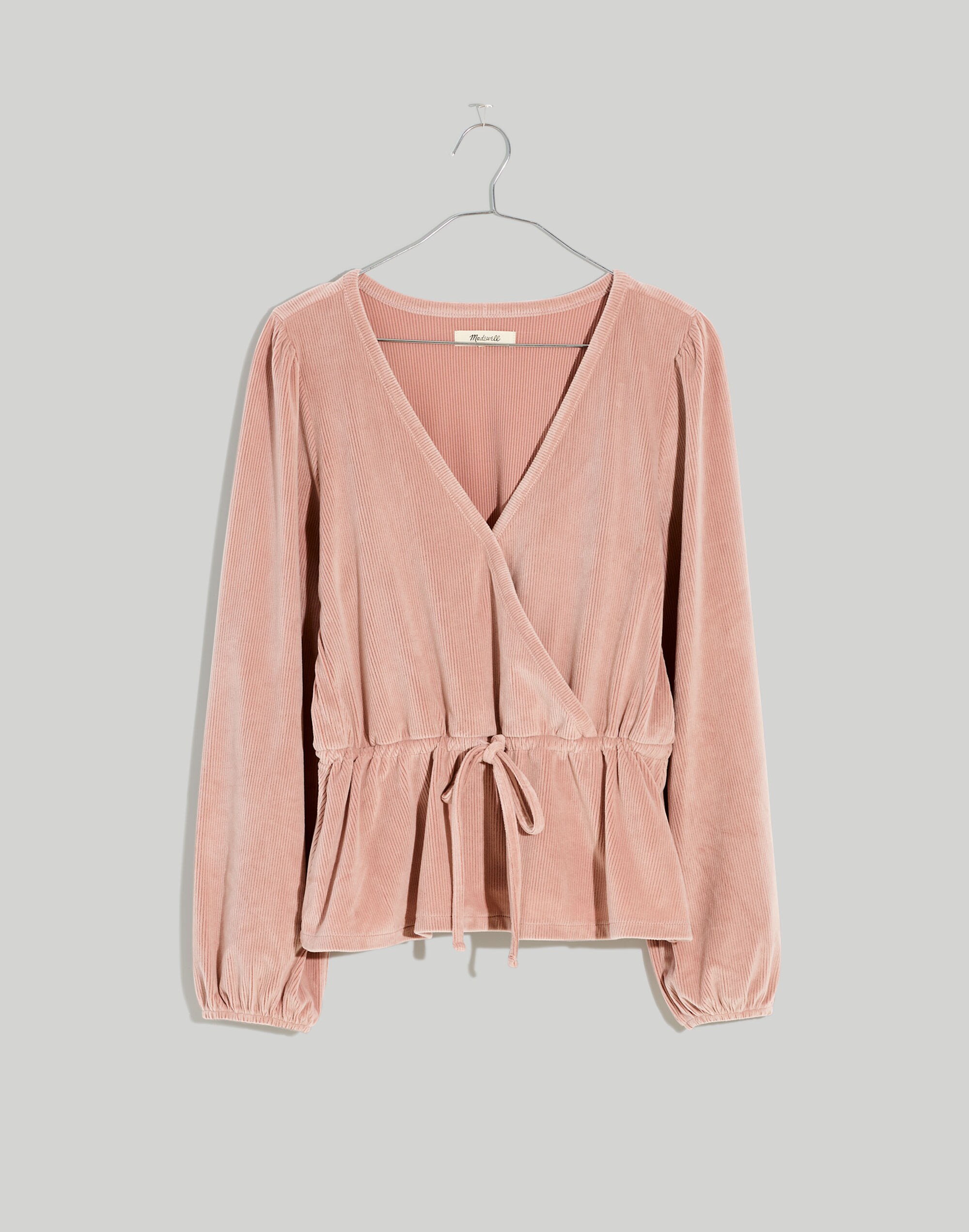 Plus Corduroy Tie-Front Faux-Wrap Top