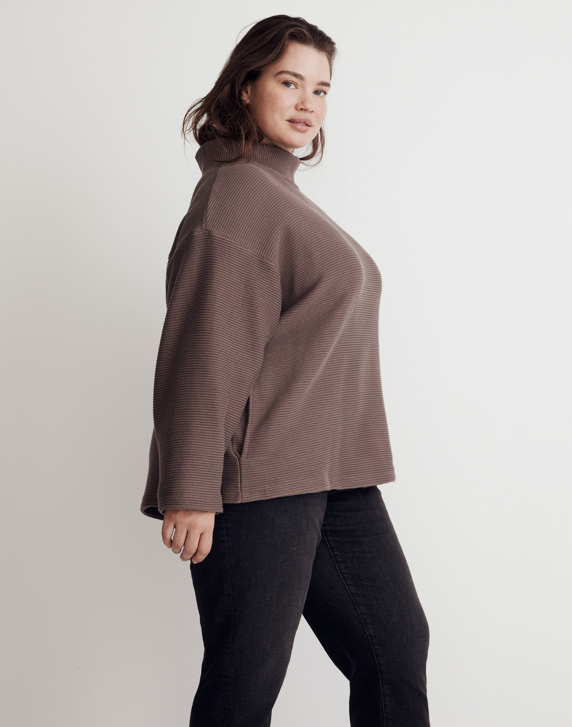 Plus Funnelneck Drop-Shoulder Top