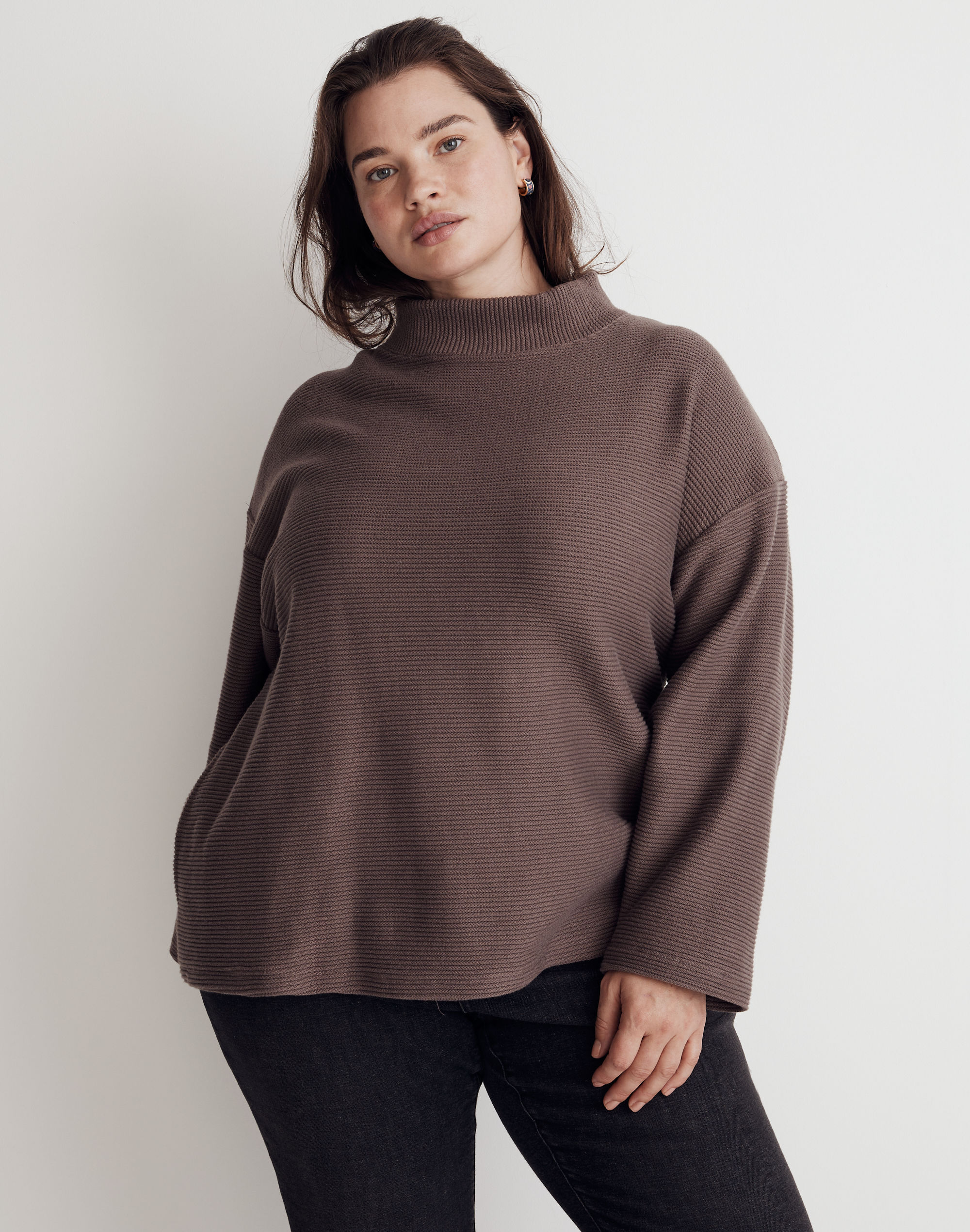 Plus Funnelneck Drop-Shoulder Top