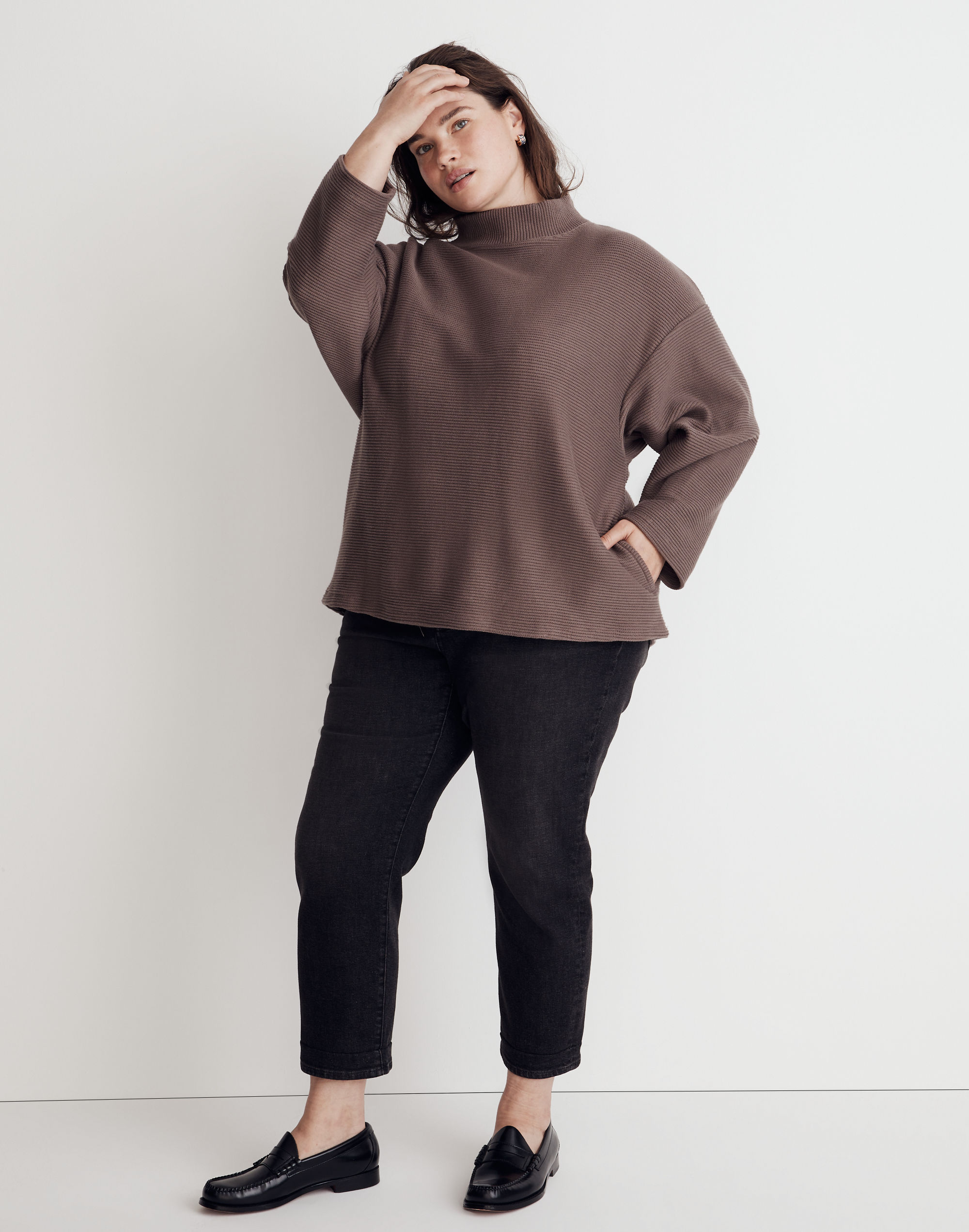 Plus Funnelneck Drop-Shoulder Top