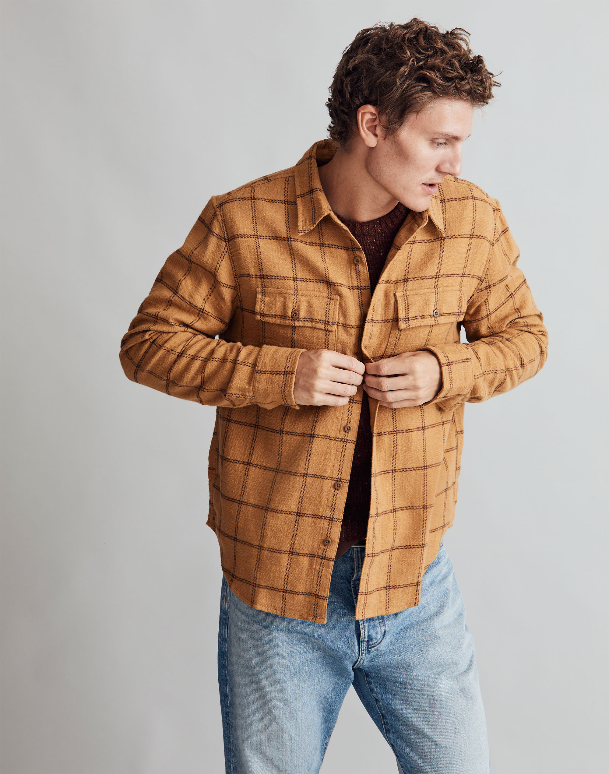 Slub Flannel Easy Long-Sleeve Shirt