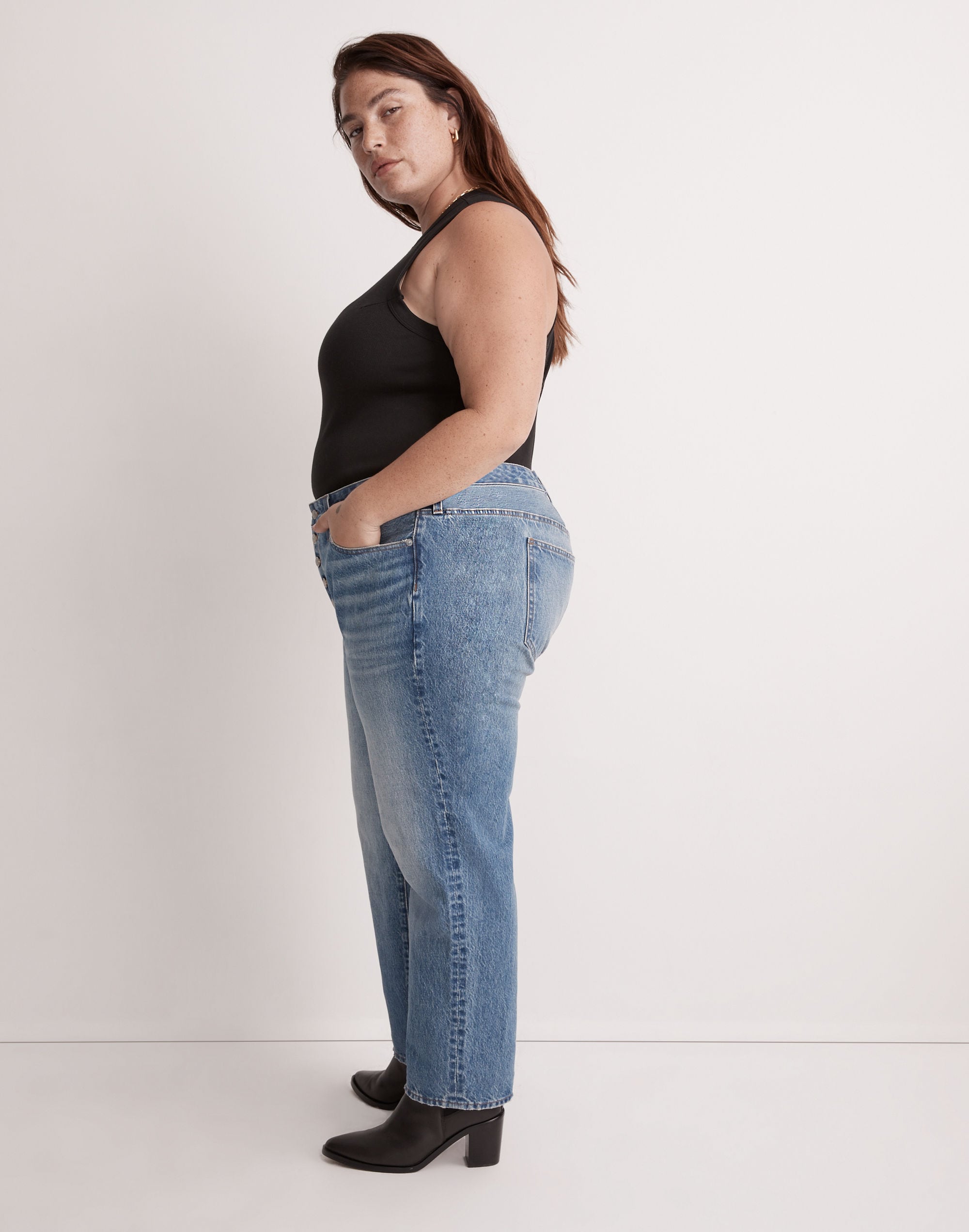 The Plus Perfect Vintage Straight Jean in Becker Wash: Button-Front Edition