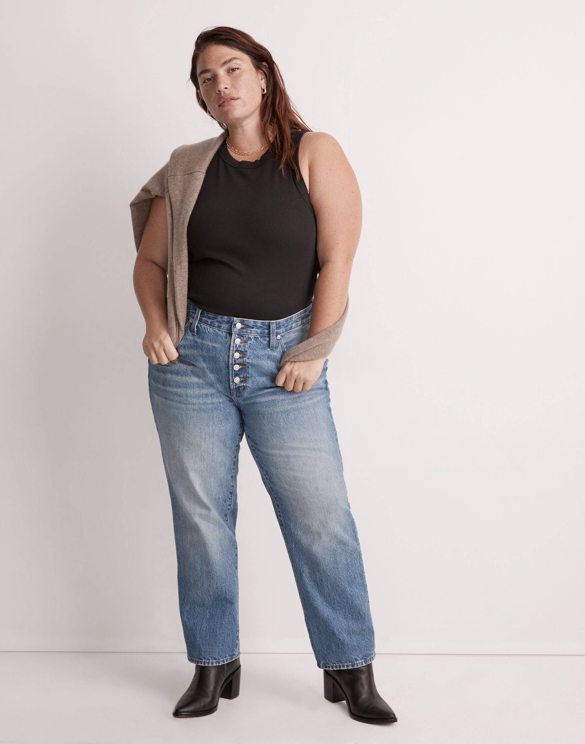 The Plus Perfect Vintage Straight Jean in Becker Wash: Button-Front Edition