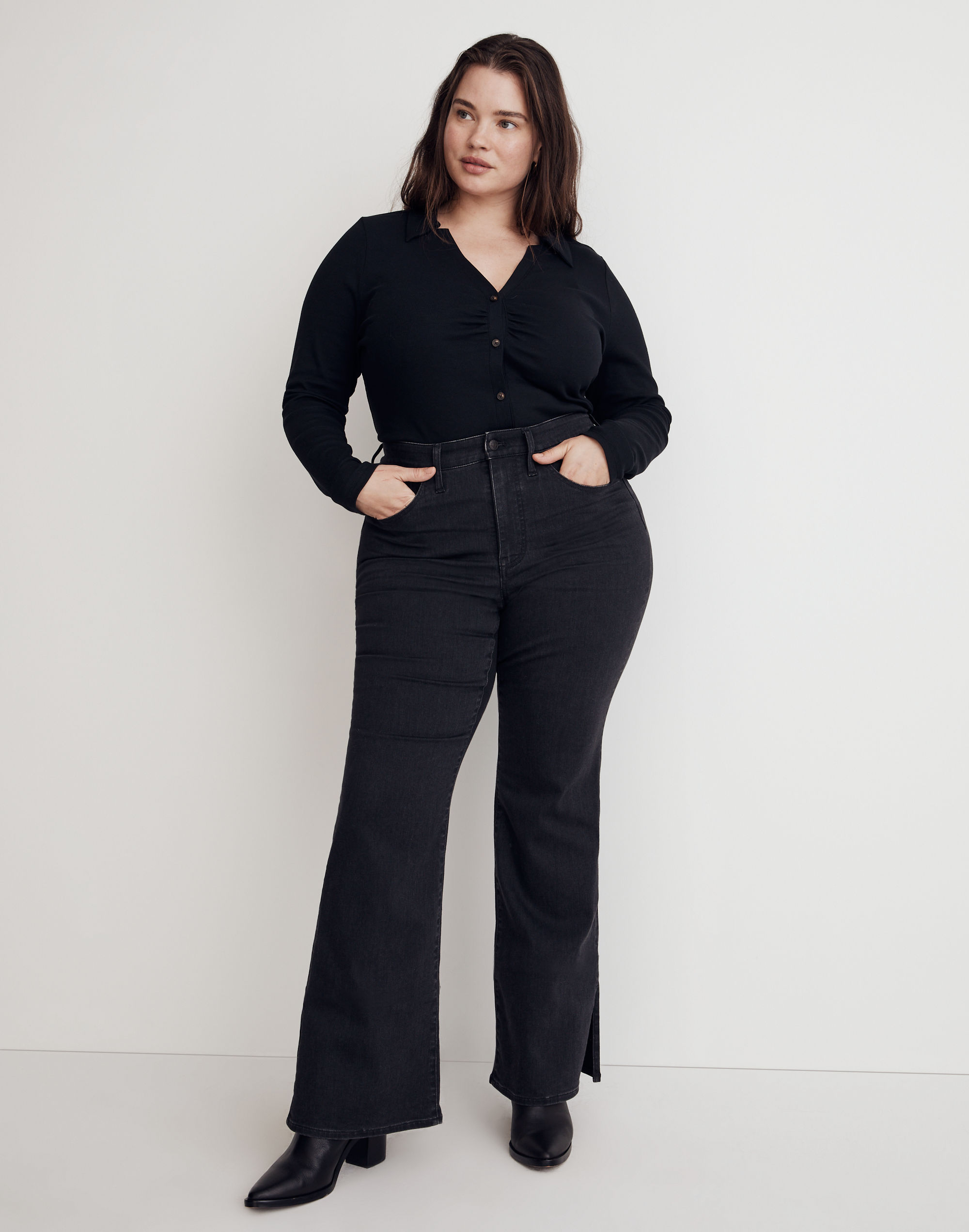 plus skinny flare jeans in bellhaven wash: slit-hem edition
