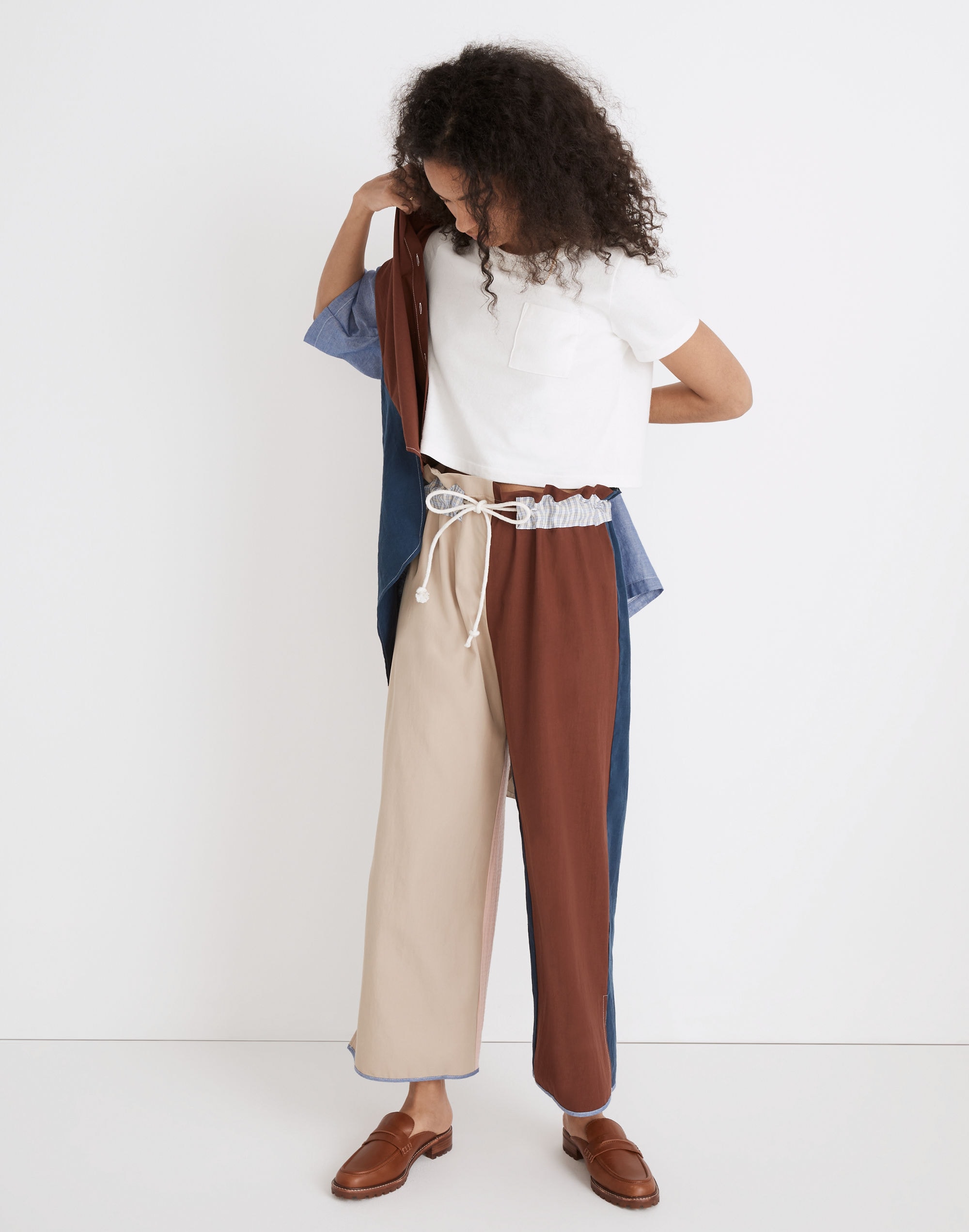 madewell x la r&eacute;union upcycled patchwork paperbag pants