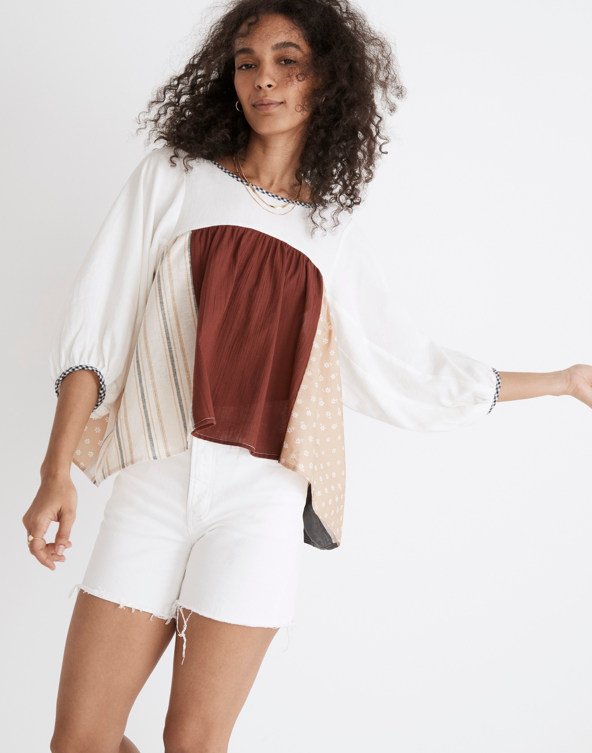 Madewell x La Réunion Upcycled Patchwork Peasant Shirt