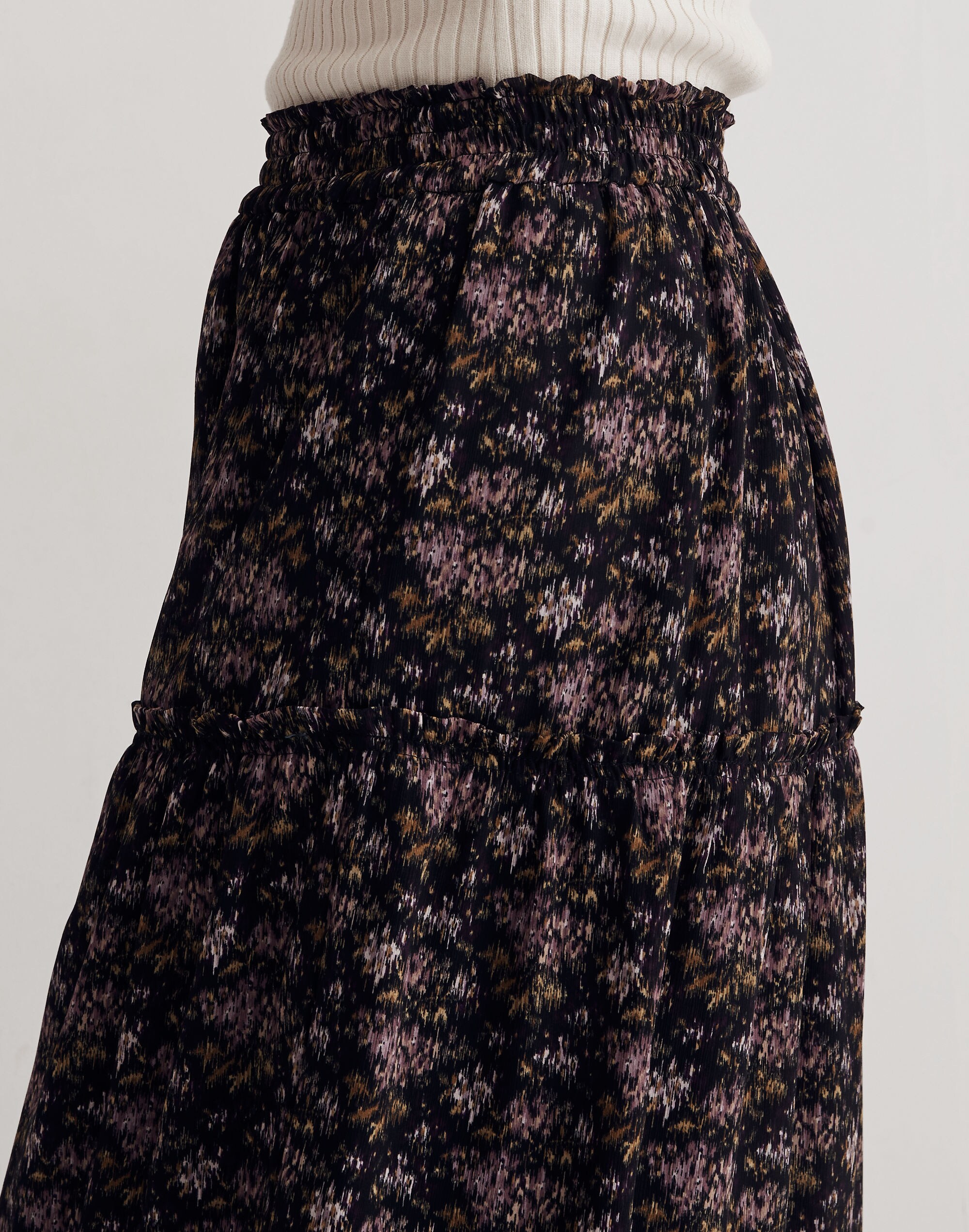 Crinkle Georgette Tiered Maxi Skirt in Blurred Blooms