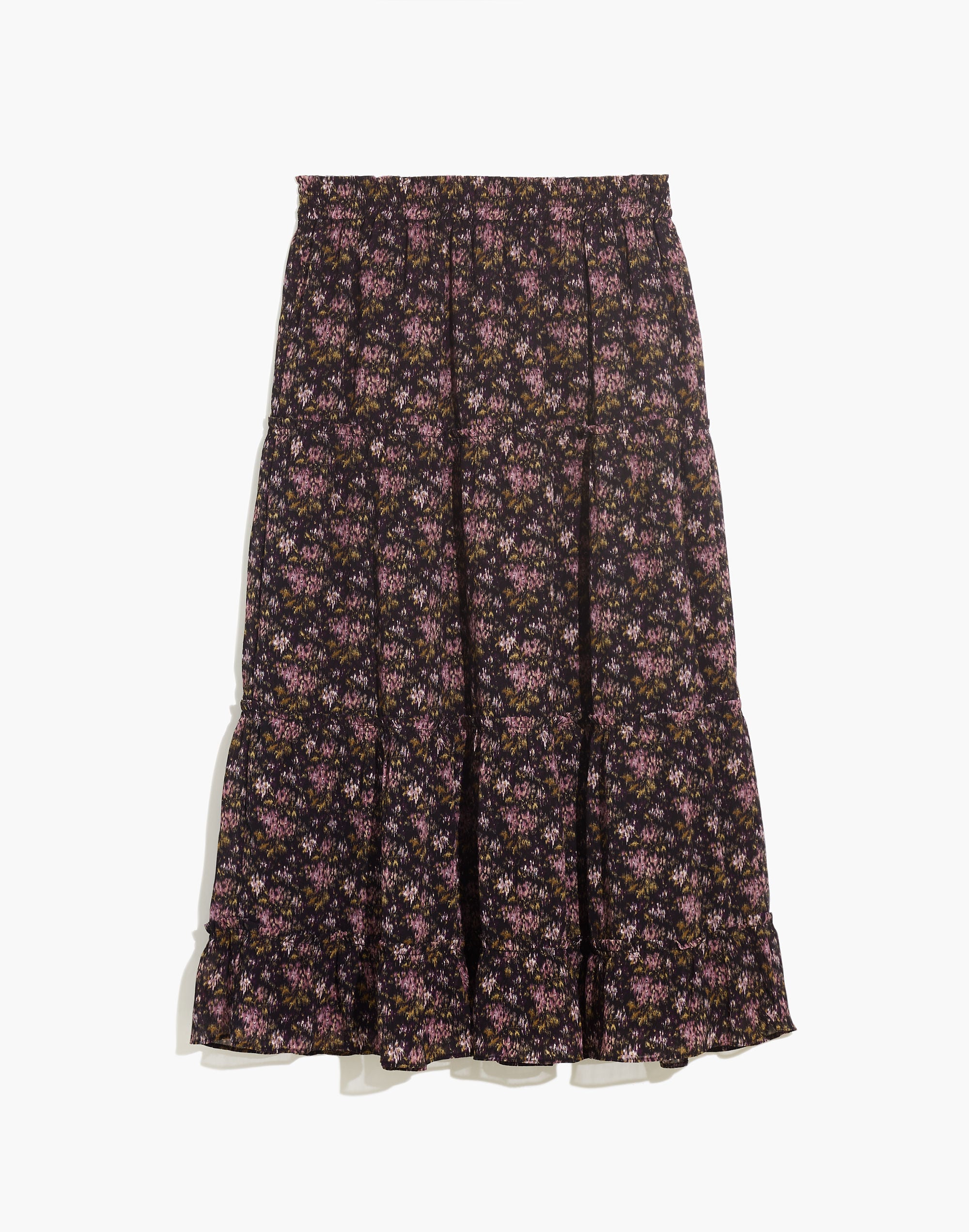 Crinkle Georgette Tiered Maxi Skirt in Blurred Blooms