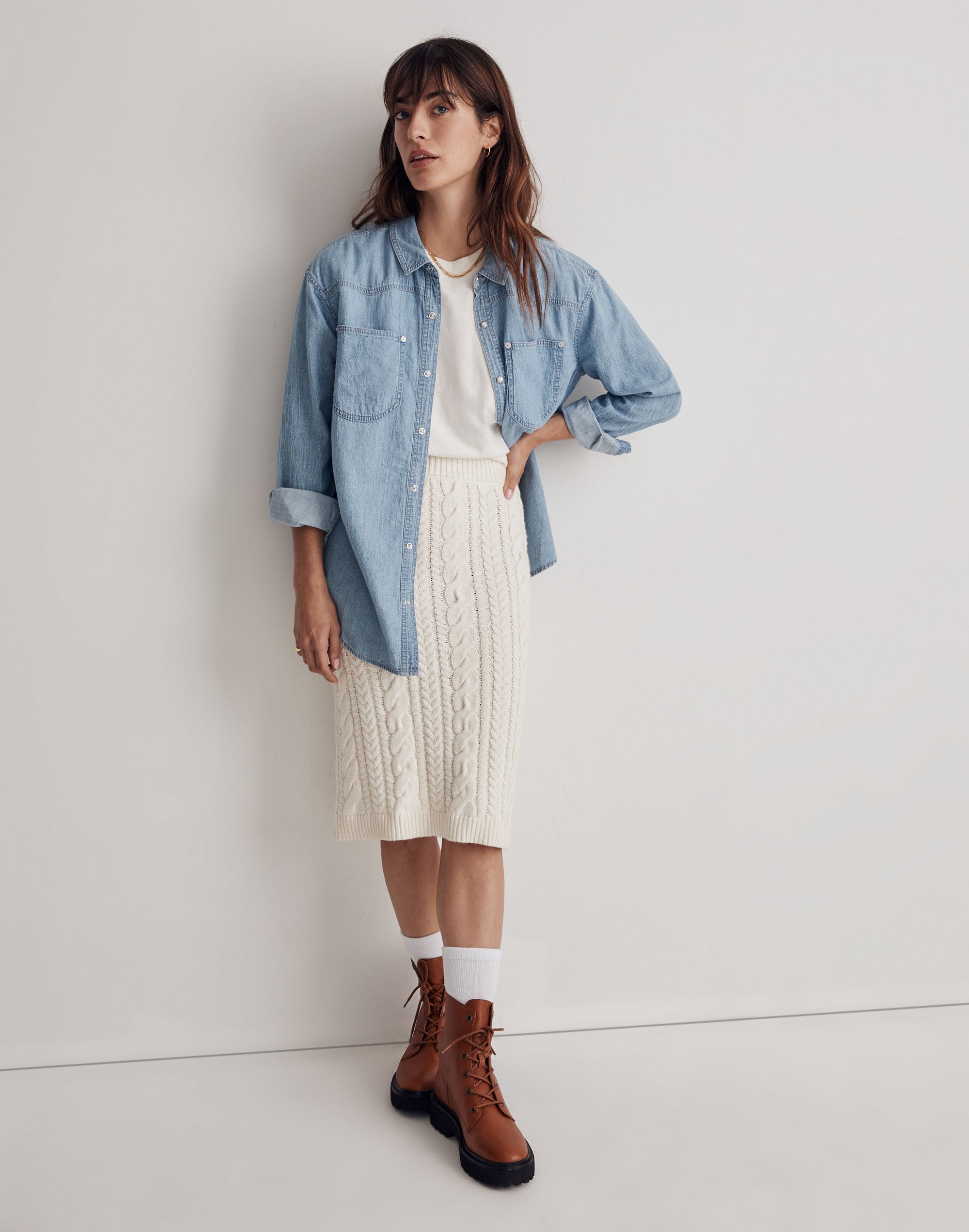 Cable-Knit Midi Sweater Skirt