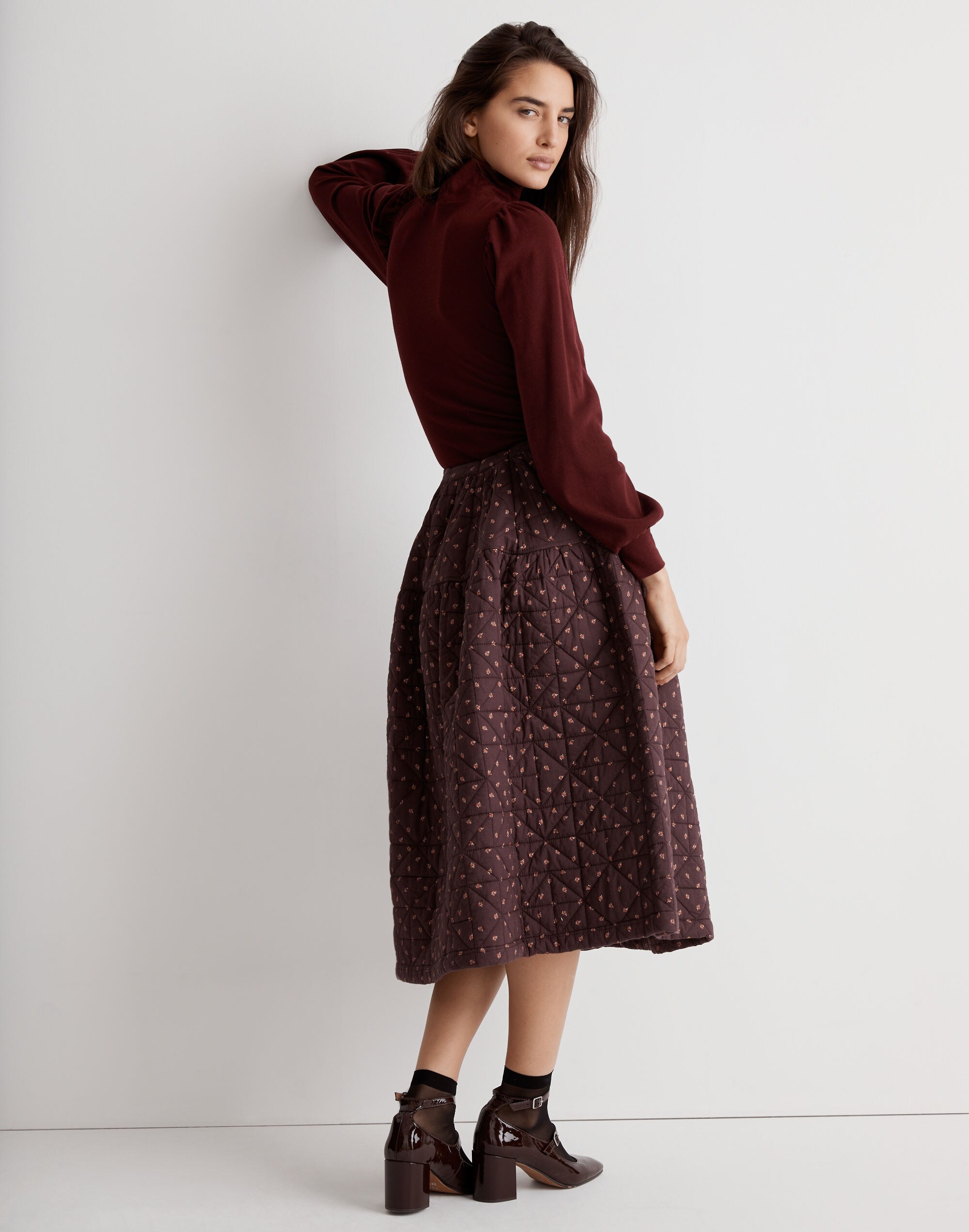 Quilted Crinkle Cotton Midi Skirt