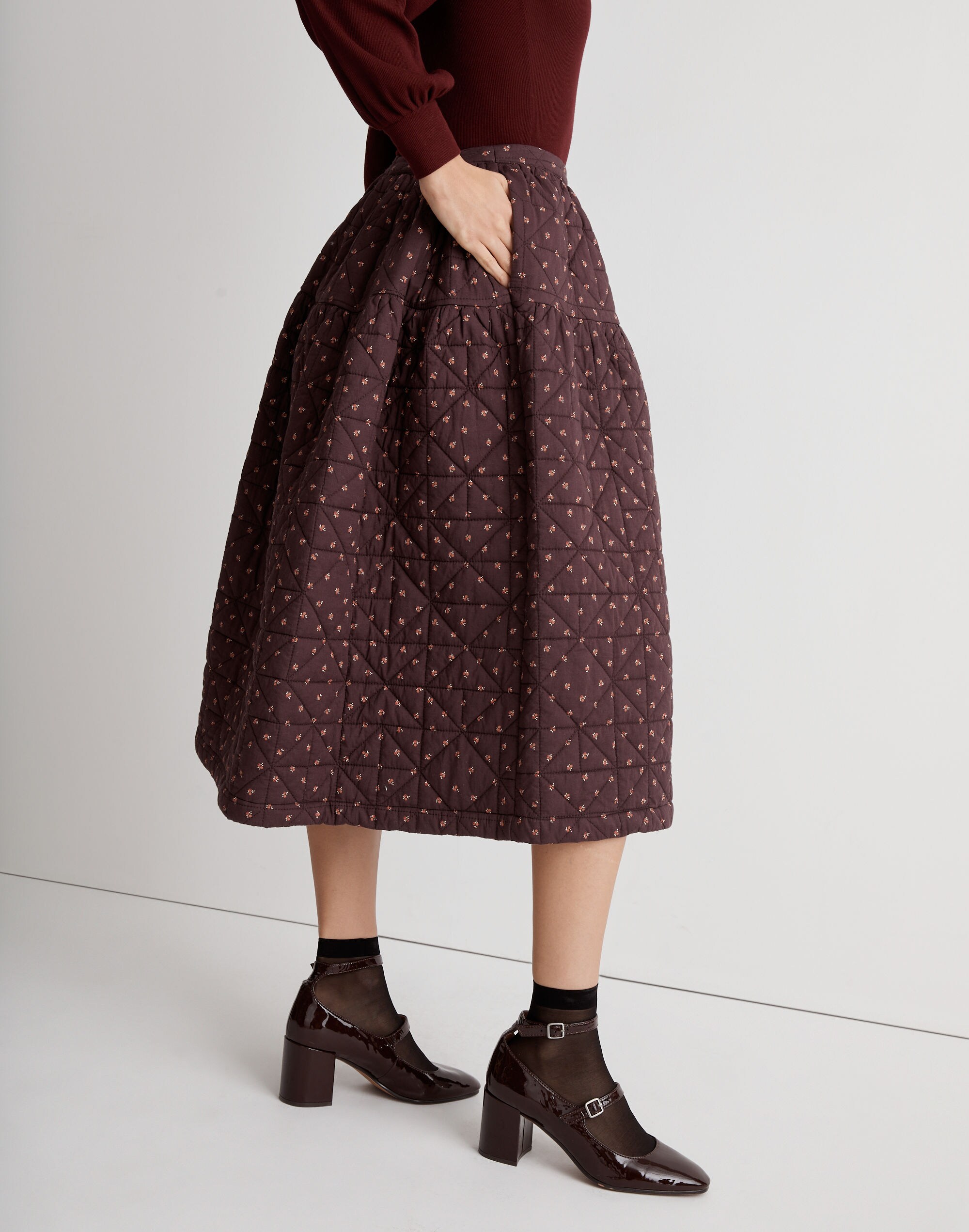 Quilted Crinkle Cotton Midi Skirt