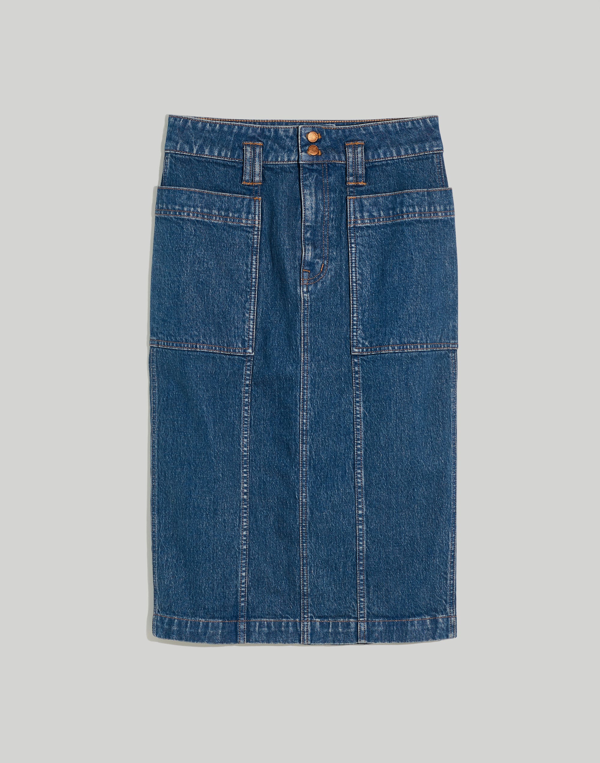 Superhigh-Waist Midi Skirt in Blue Black Wash